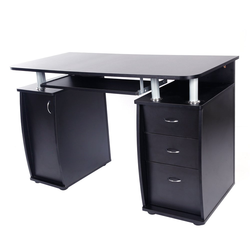 Ergonomic Computer Desk with 2 Drawers & Keyboard Tray - Home Office Desk, Study Writing Workstation with Storage - Perfect for Small Spaces & Remote Work Setup