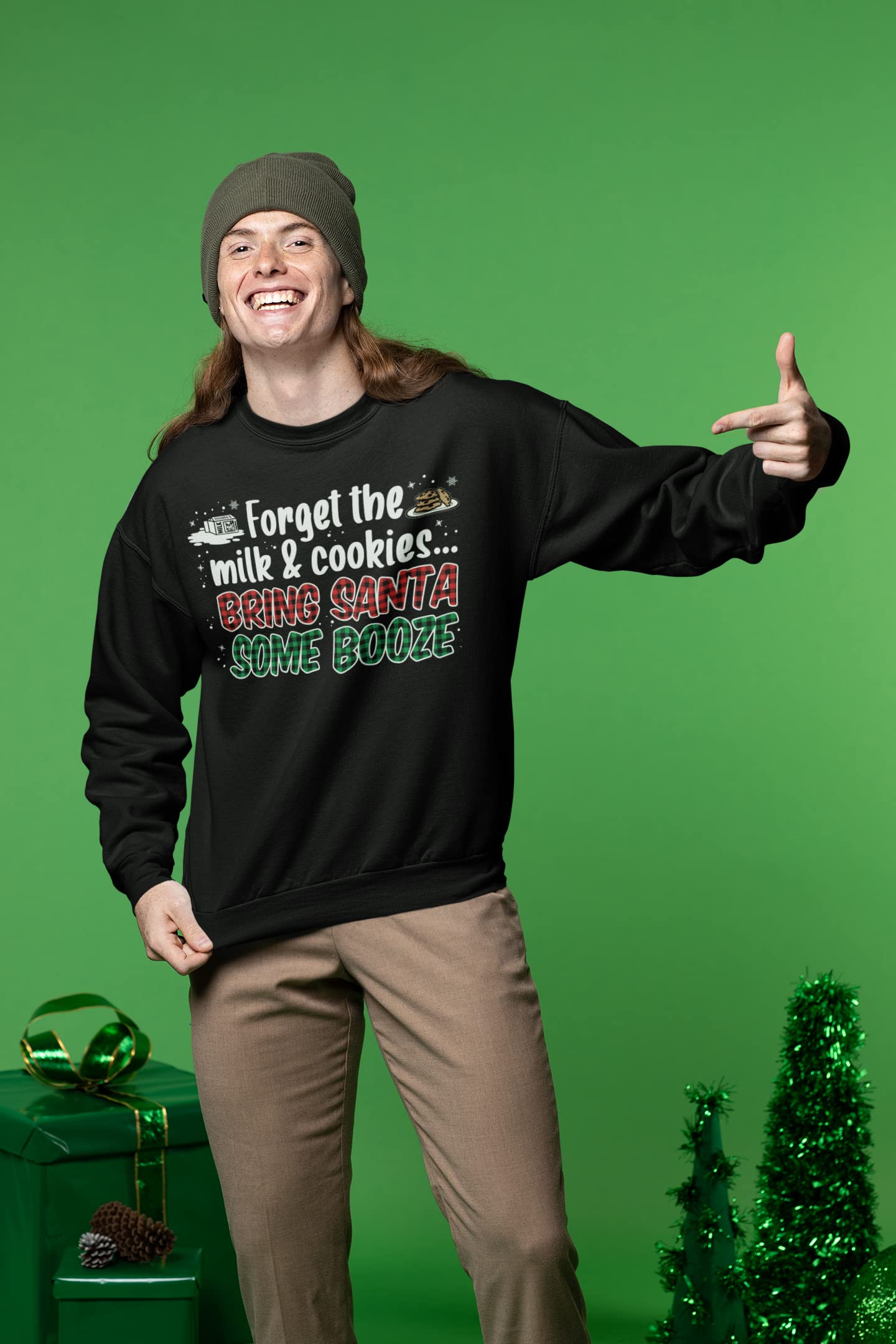 Wild Bobby Santa Booze Graphic Sweatshirt - Funny Christmas Unisex Crewneck Holiday Party Apparel for Ugly Sweater Contest & Festive Gatherings
