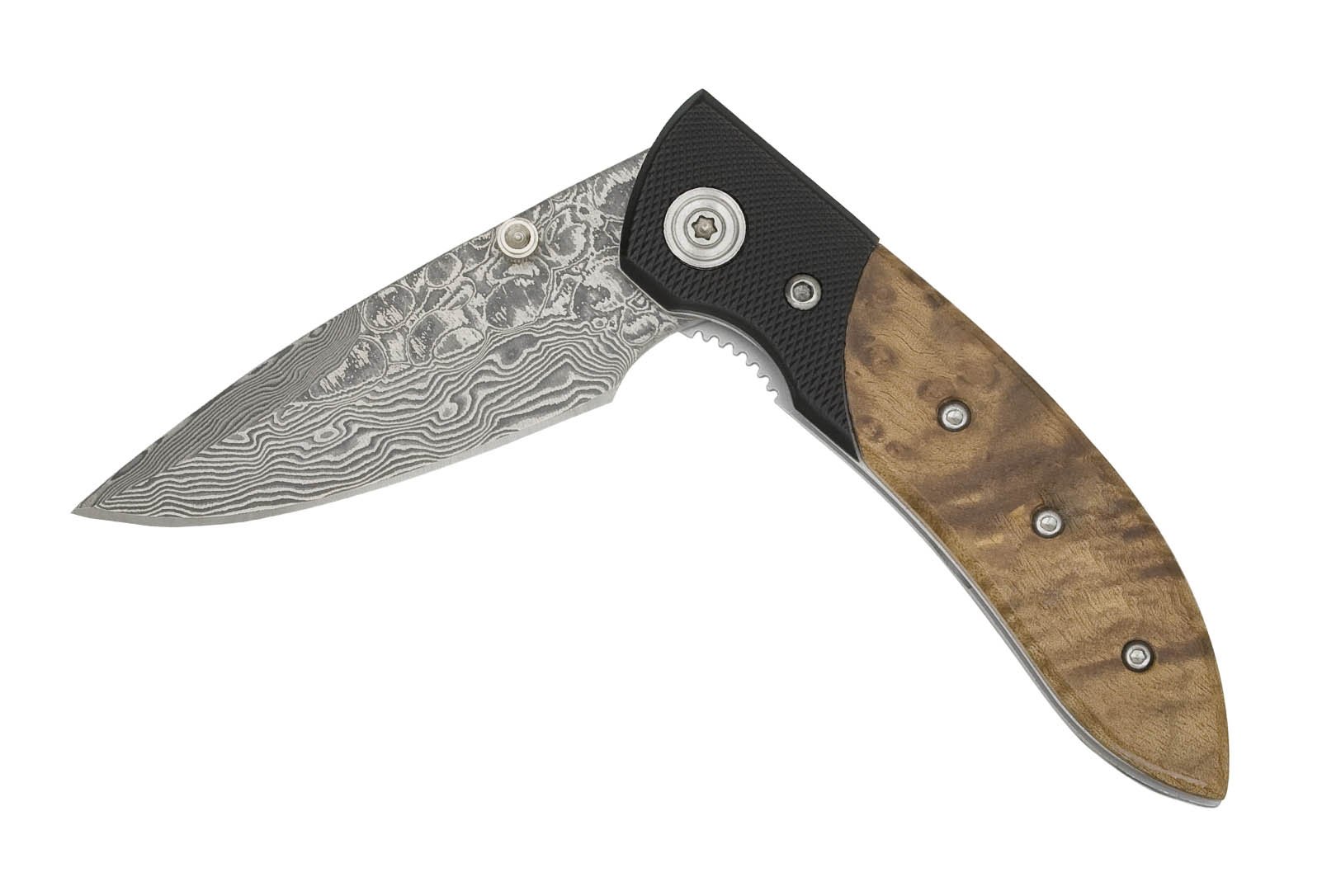 Coast C244501TH Damascus Folding Knife with Thuya Wood and Kraton Handle - Perfect for Camping, Hiking, and Everyday Carry (EDC)