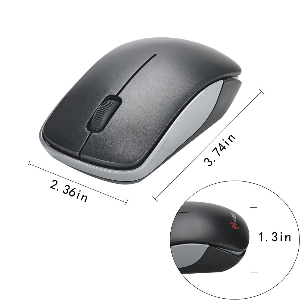 MCSaite 2.4G Slim Wireless Mouse with Nano Receiver - Ergonomic Portable Computer Mouse for Laptop, PC, Mac - Ideal for Office Work, Travel & Home Use (Black)