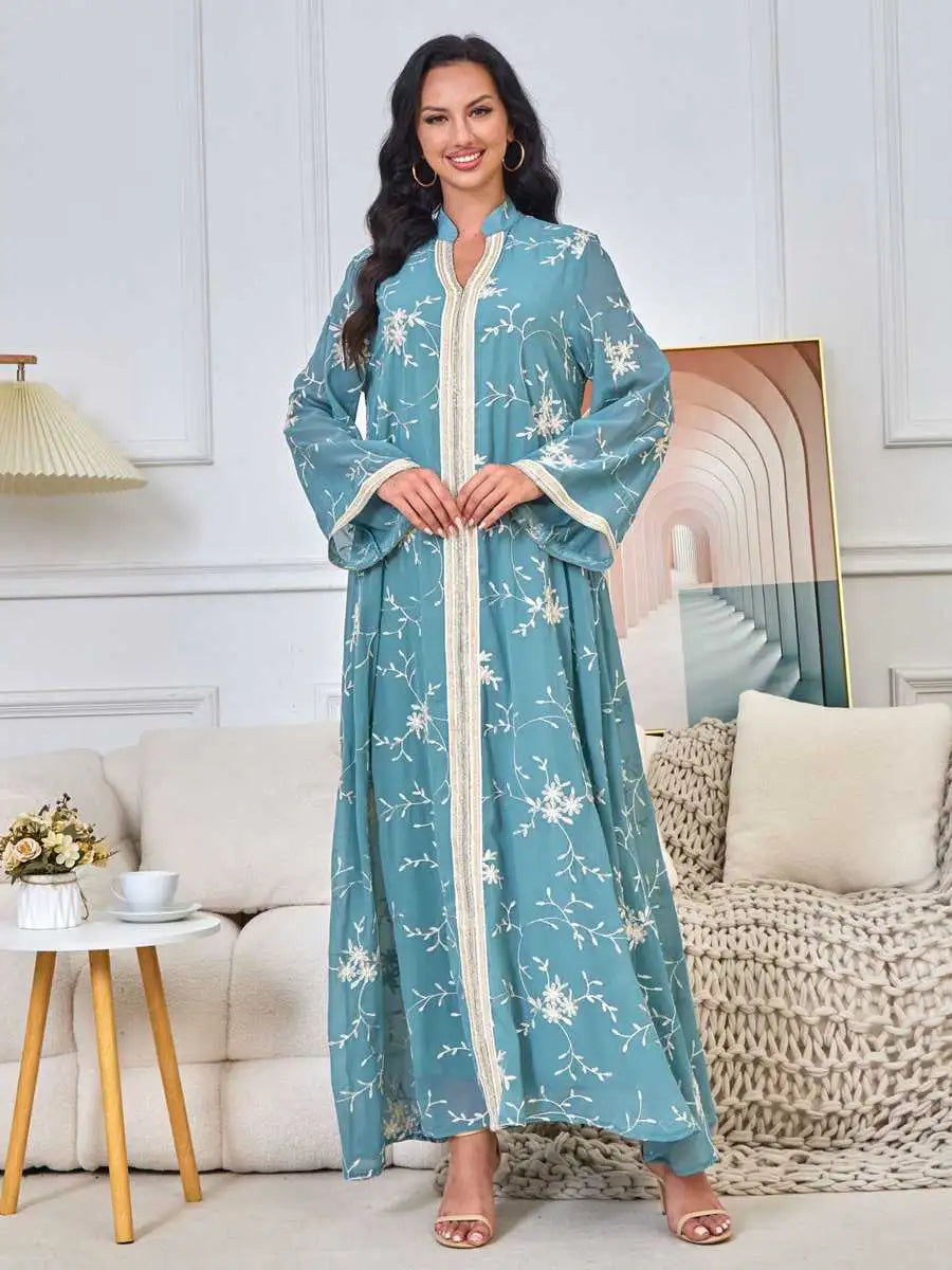 Elegant Muslim Women's Eid Caftan Dress - Embroidered Kaftan for Special Occasions & Festivals