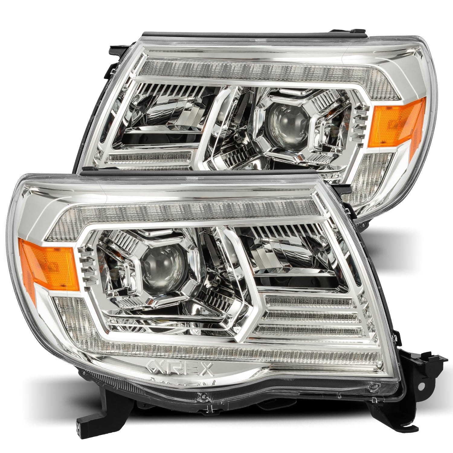 2005-2011 Toyota Tacoma Projector Headlights - Chrome Plank Style with DRL - Alpha Rex 880737 - Upgrade for Off-Road & Night Driving