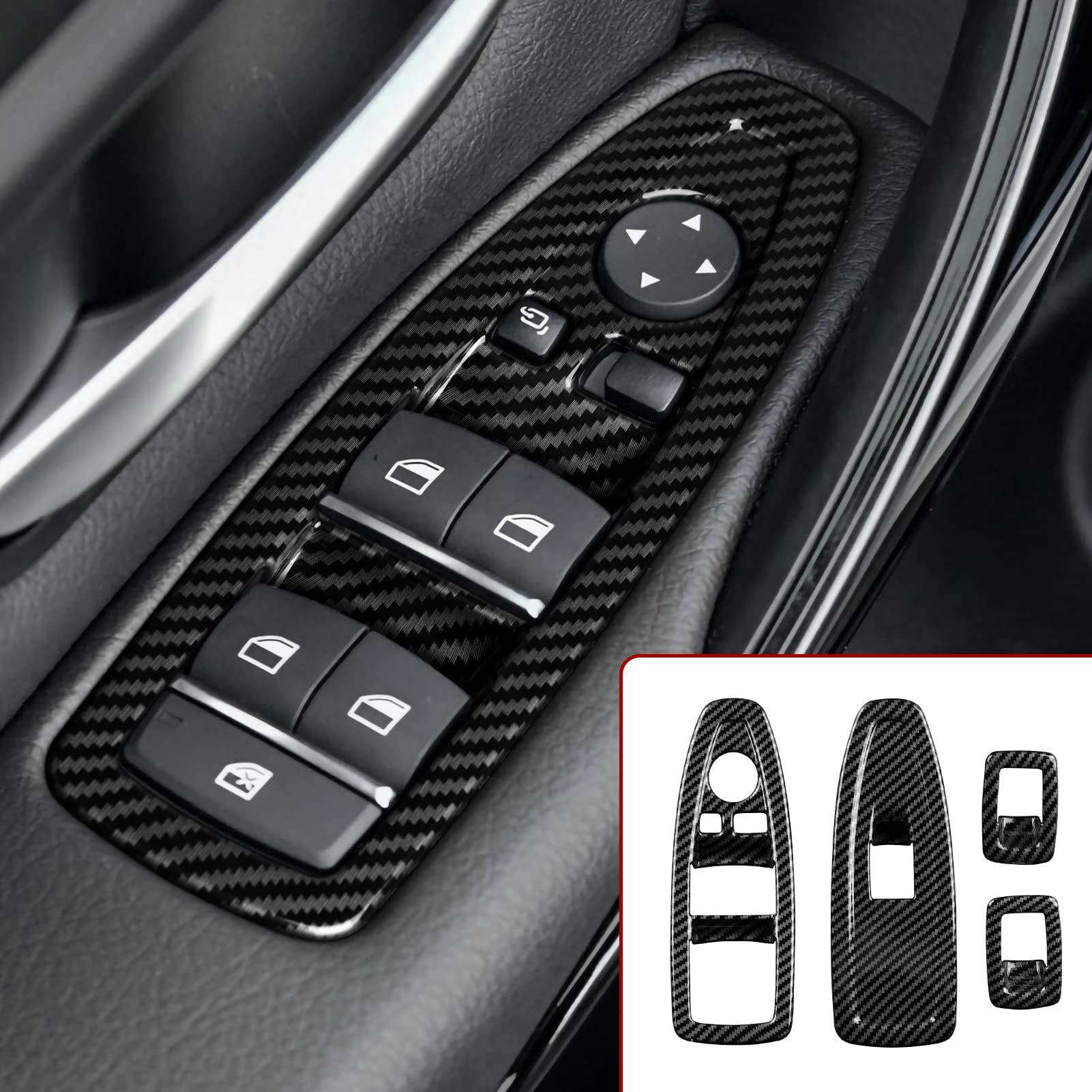 Carbon Fiber ABS Car Window Switch Cover Trim Decal - Compatible with BMW 3 Series F30 F34 3GT Models | Interior Accessories Upgrade | Perfect for Car Enthusiasts & DIY Projects