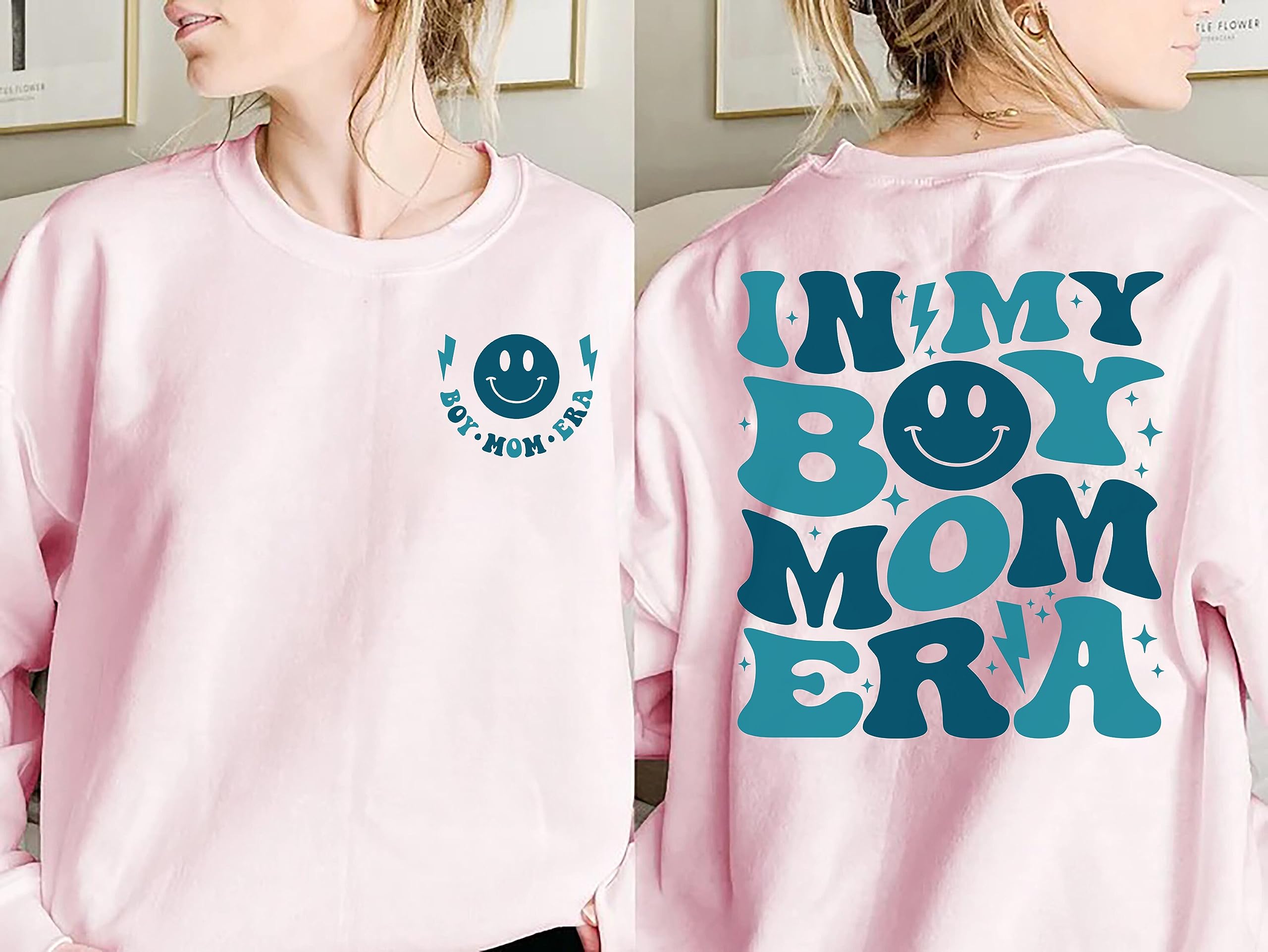 Groovy Boy Mom Era Graphic Sweatshirt - 2-Side Print Crewneck for Moms - Perfect for Casual Wear, Playdates & Family Outings