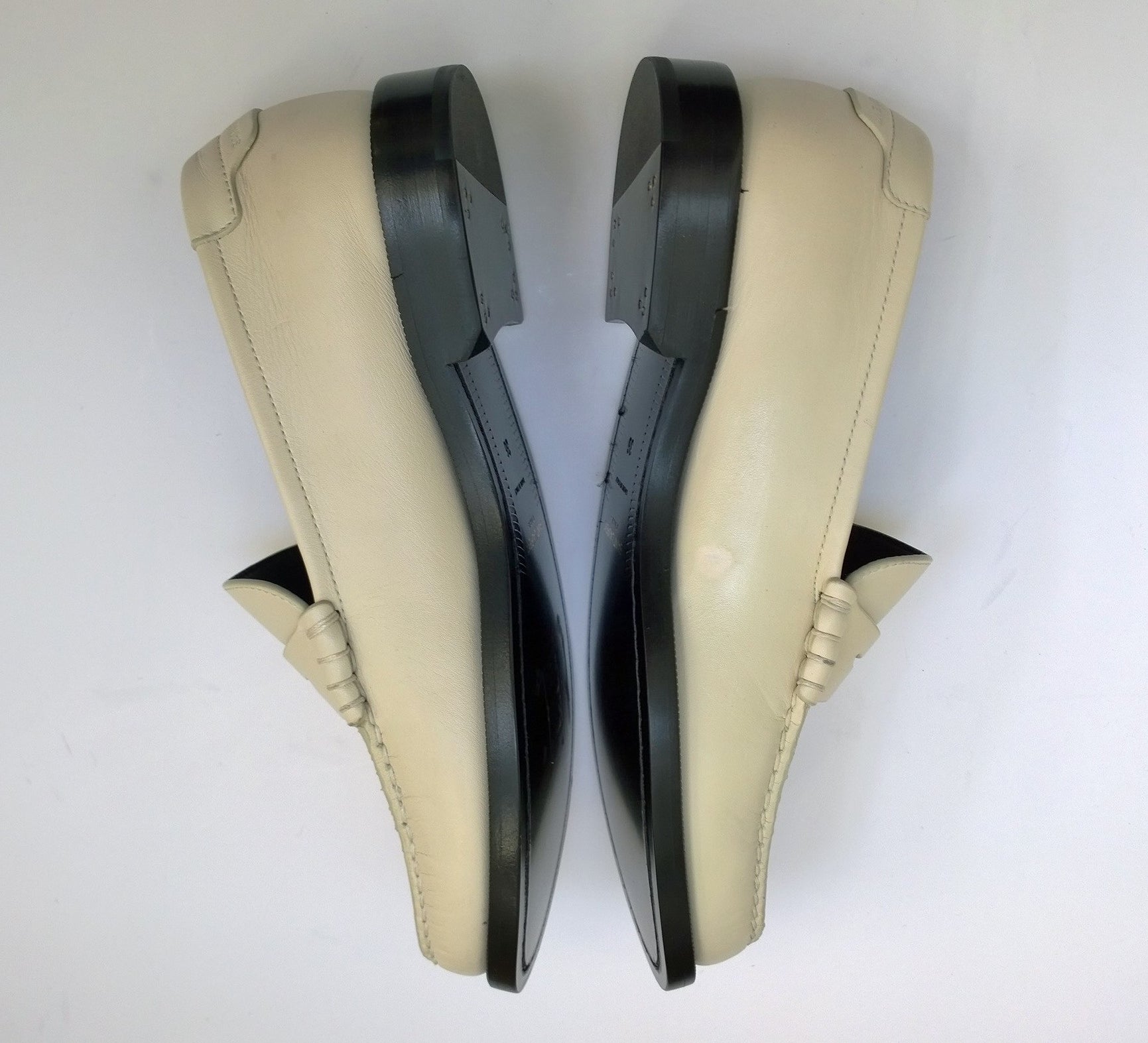 Saint Laurent Le Leather YSL Penny Loafers in Cream - New in Box with Minor Imperfections | Luxury Women's Shoes for Office, Date Night & Formal Events