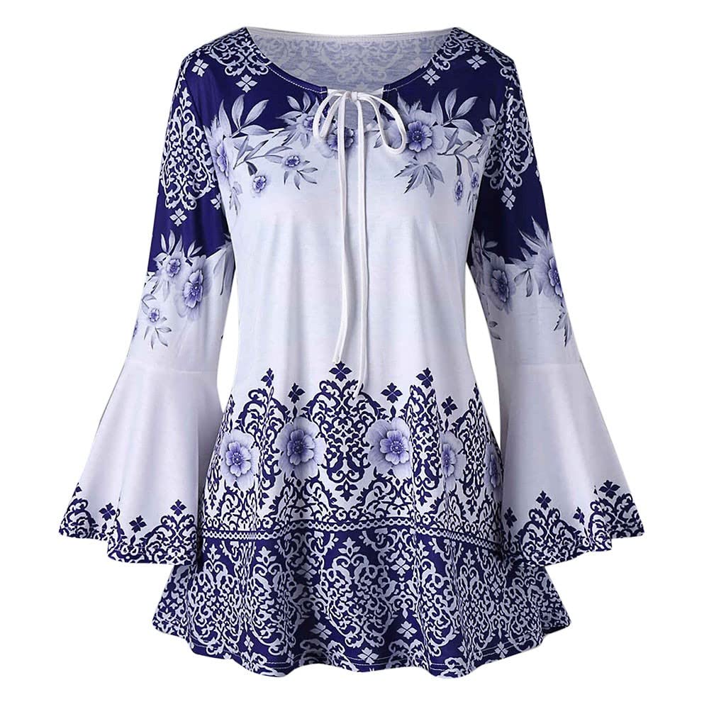 Plus Size Women's Printed Tank Tops & Blouses - Flare Sleeve Keyhole T-Shirts for Casual Wear, Summer Outfits & Plus Size Fashion