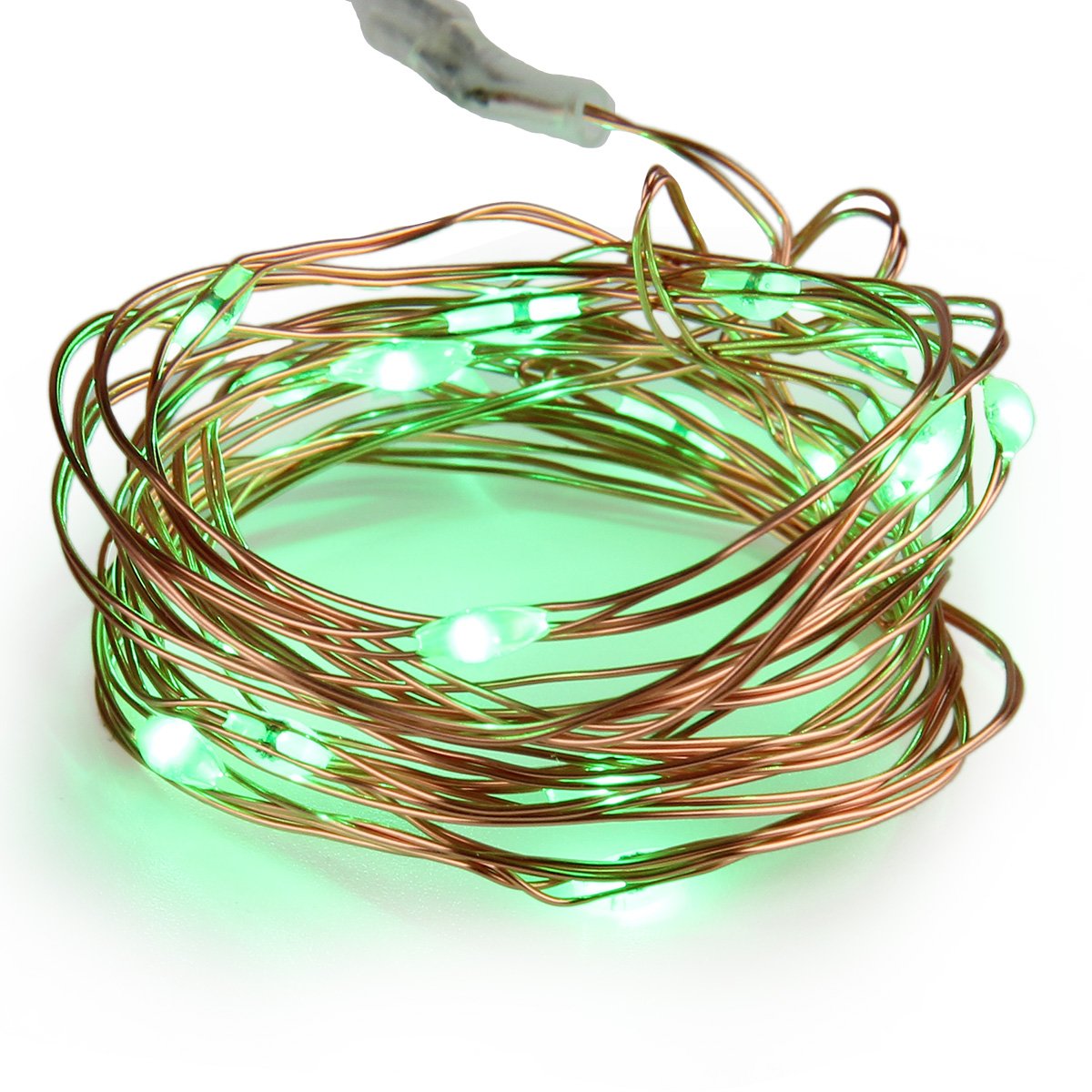 Supernight Green Copper LED String Lights - 7ft/2m Battery Powered Christmas Party Decor with 20 Ultra Thin LEDs | Indoor Outdoor Holiday Wedding Home Decoration