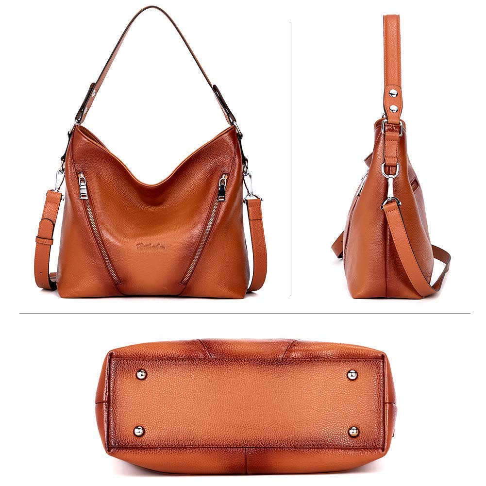 BOSTANTEN Women's Genuine Leather Handbag - Large Hobo Shoulder Purse with RFID Blocking Zipper Pocket & Matching Wallet | Fashionable Everyday Carry for Work, Travel and Shopping