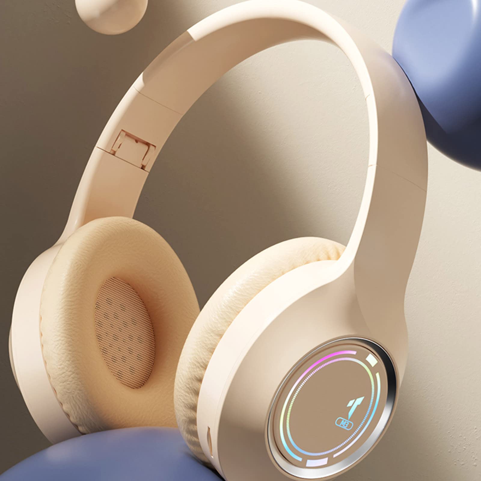 Premium Wireless Bluetooth Over-Ear Headphones with Active Noise Cancelling - Hi-Res Stereo Sound, Deep Bass & Memory Foam Ear Cups for Gaming, Travel, Home Office & Workout (Beige)