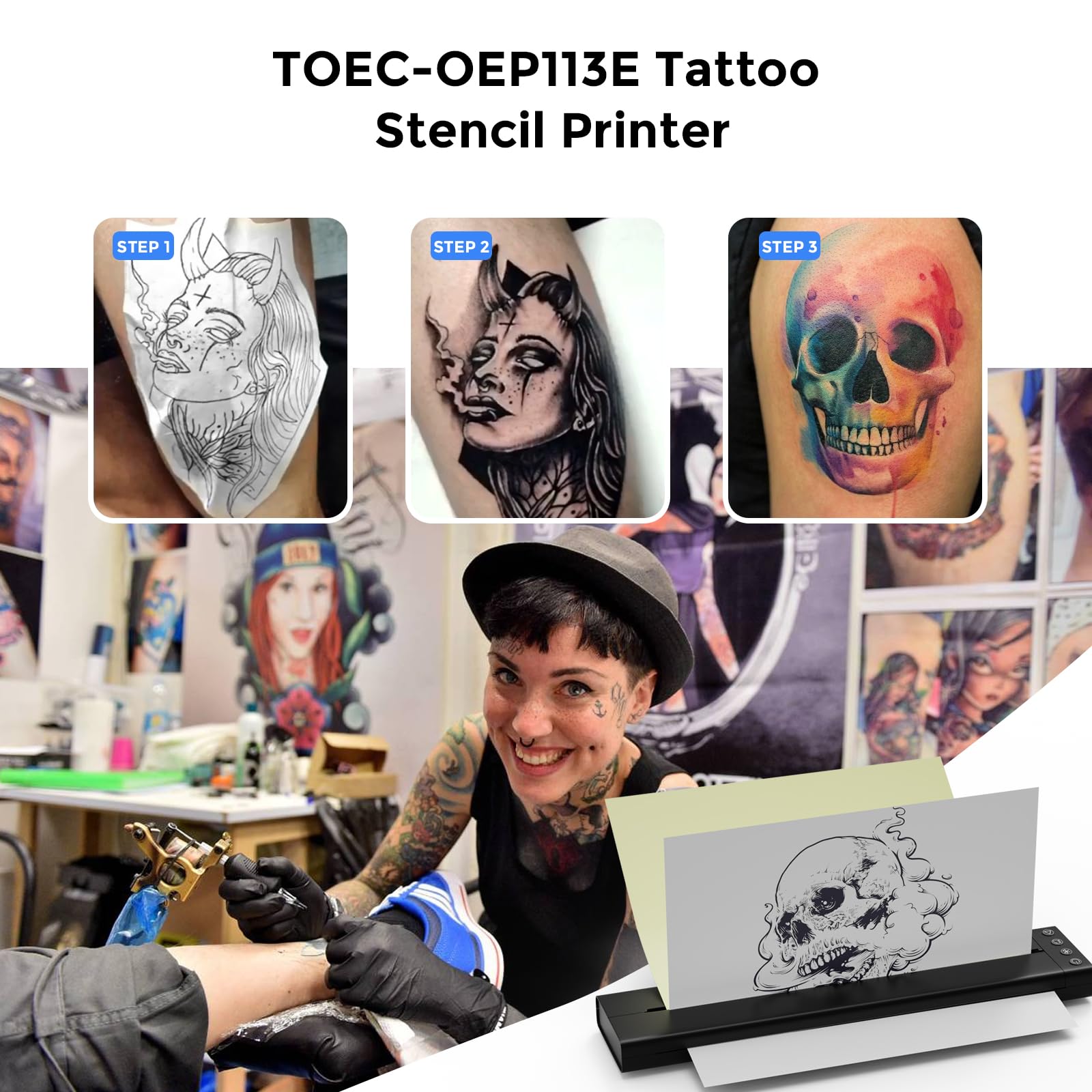 Wireless Bluetooth Stencil Printer Kit with 5Pcs Transfer Paper - Tattoo Stencil Machine for Artists & Beginners - Smartphone Compatible - Perfect for Tattoo Design, Body Art & Temporary Tattoo Creation