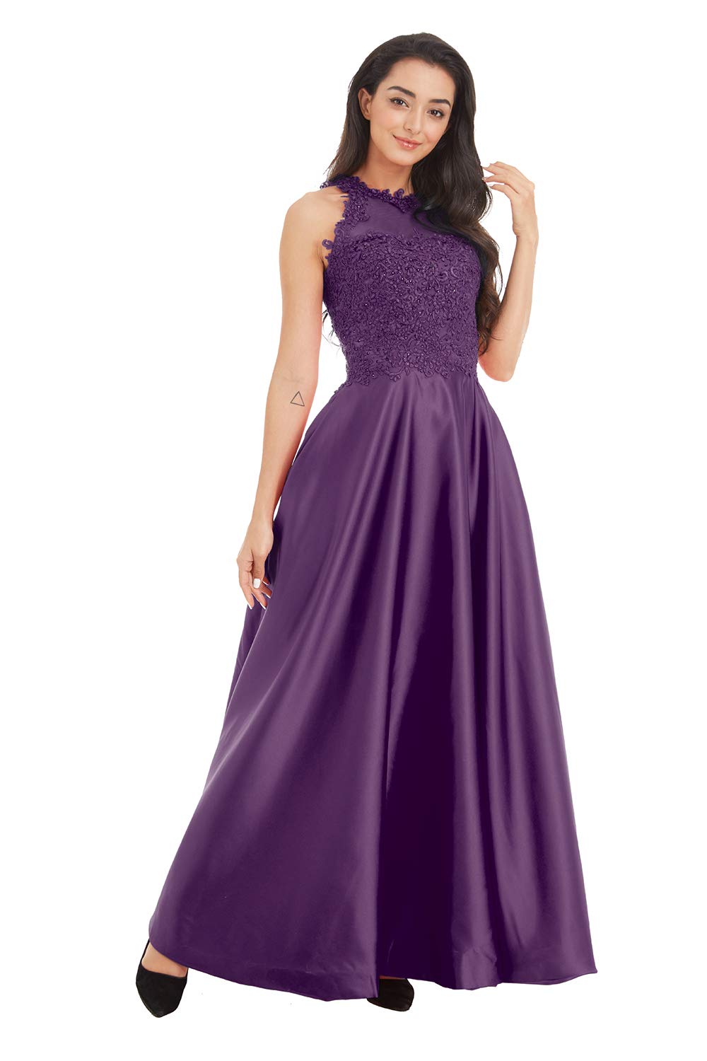 Ailidaw Women's Halter Prom Dresses - Satin Ball Gowns with Beaded Applique & Pockets - Long Formal Evening Party Gowns for Juniors | Perfect for Prom, Homecoming, Quinceañera & Special Occasions