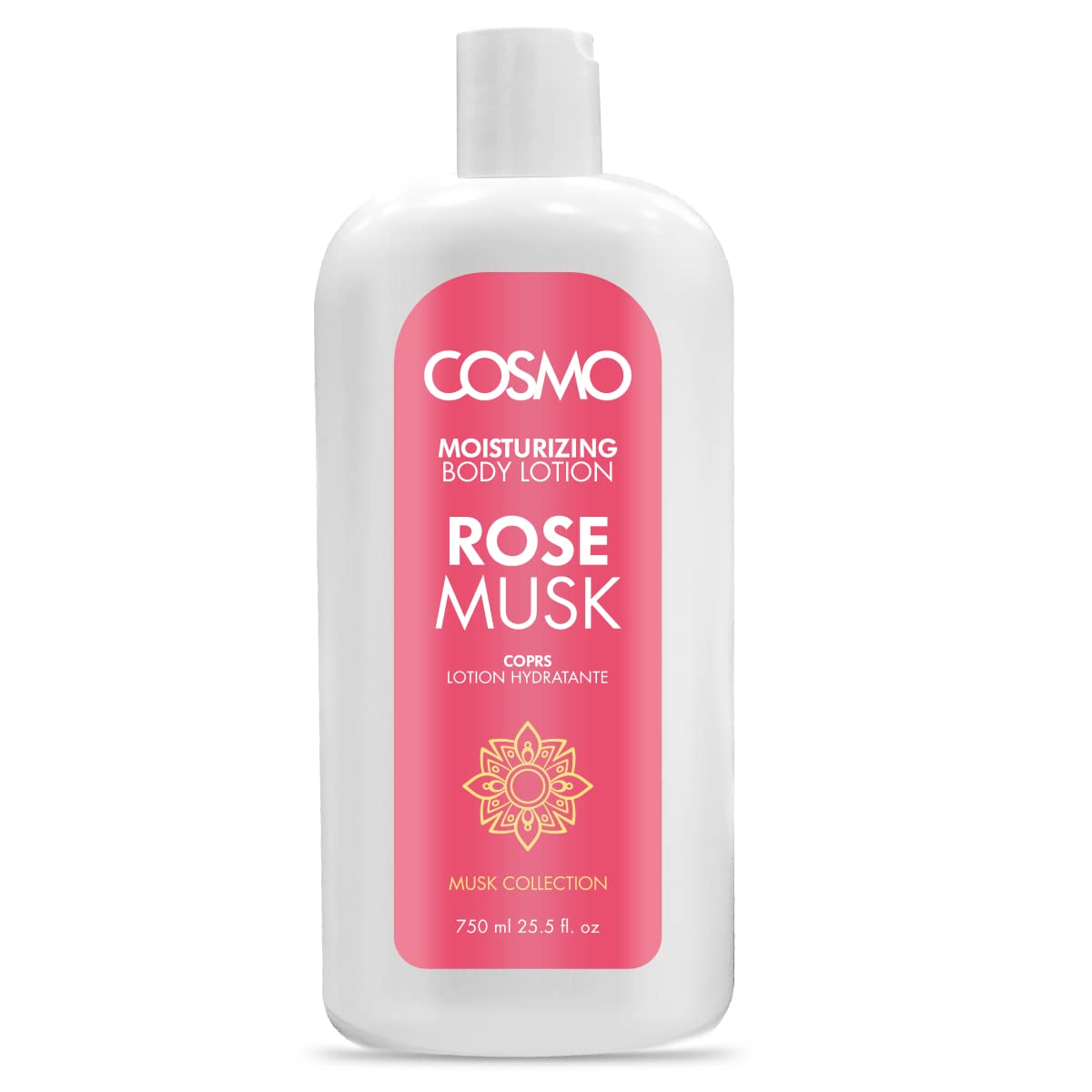Cosmo New Musk Collection Moisturizing Body Lotion with Rose & Musk Fragrance - 750ml Hydrating Moisturizer for Men & Women - Suitable for All Skin Types - Hand, Face & Body Care - Perfect for Daily Hydration, Post-Shower Moisture & Skin Nourishment