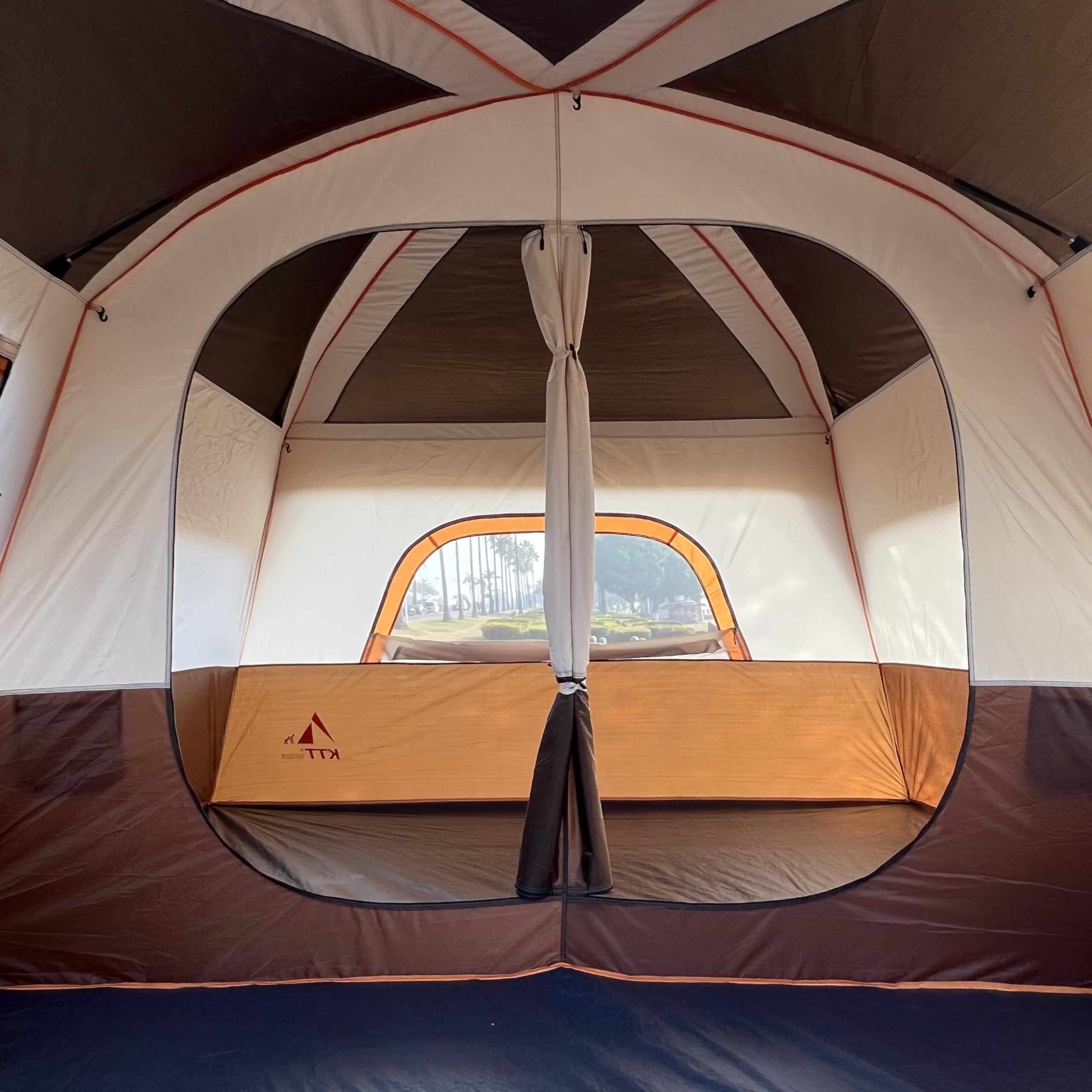 KTT Extra Large Family Cabin Tent for 10-12-14 People - 2 Rooms, 3 Doors & 3 Windows with Mesh, Straight Wall Design, Waterproof Double Layer - Perfect for Camping, Picnics, Outdoor Adventures & Family Gatherings
