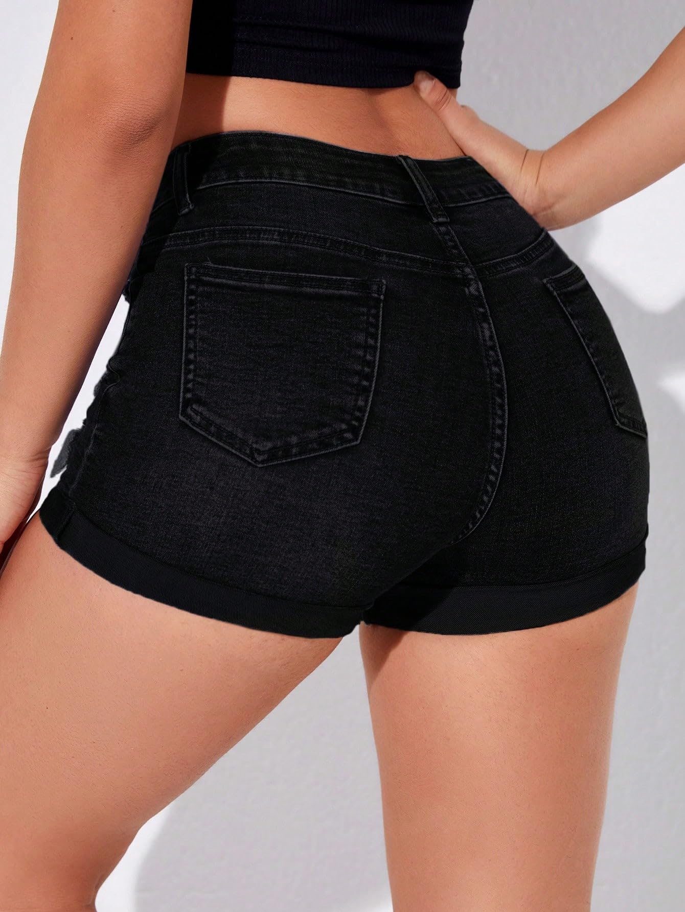 Floerns Women's High Waisted Ripped Denim Shorts - Straight Leg Cut Out Roll Up Hem Distressed Jeans for Casual Summer Outfits & Beach Wear