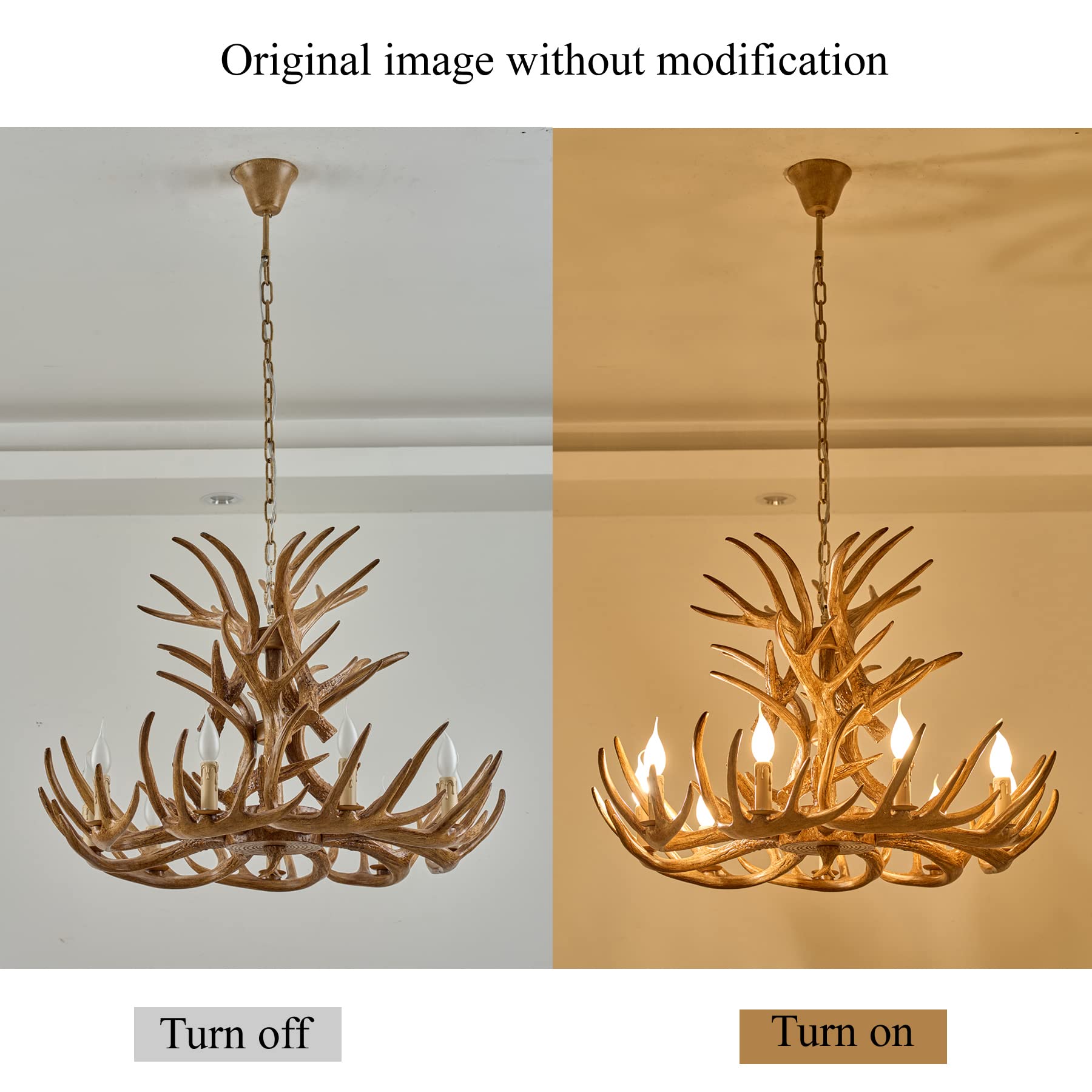 Farmhouse Antler Chandelier 9-Light Rustic Deer Antler Ceiling Pendant - Resin Antler Light Fixture for Living Room, Dining Room, Bedroom (9+6 Lamp Holder Arms) - Perfect for Cabin, Lodge & Western Home Decor