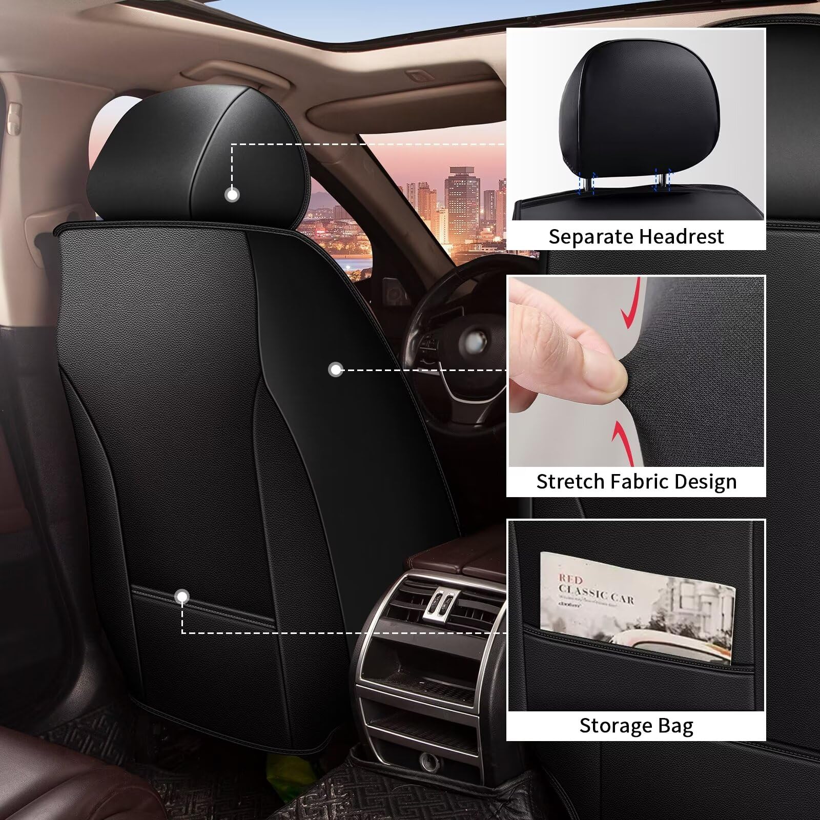 2014-2019 Toyota Corolla Car Seat Covers - Black Faux Leather Full Set (5 Seats) | Airbag Compatible & Waterproof Seat Protectors with White Stitching | Perfect for Daily Commuting, Road Trips & Family Protection