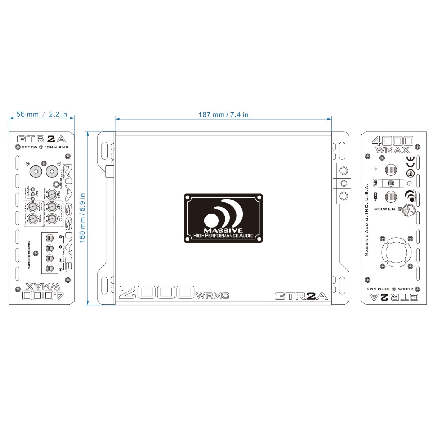 GTR2A 2030 Watt RMS Mono Block Amplifier 1 Ohm GT Series Full Range Car Audio Amp with Bass Remote - Perfect for Car Audio Systems & Bass Boost