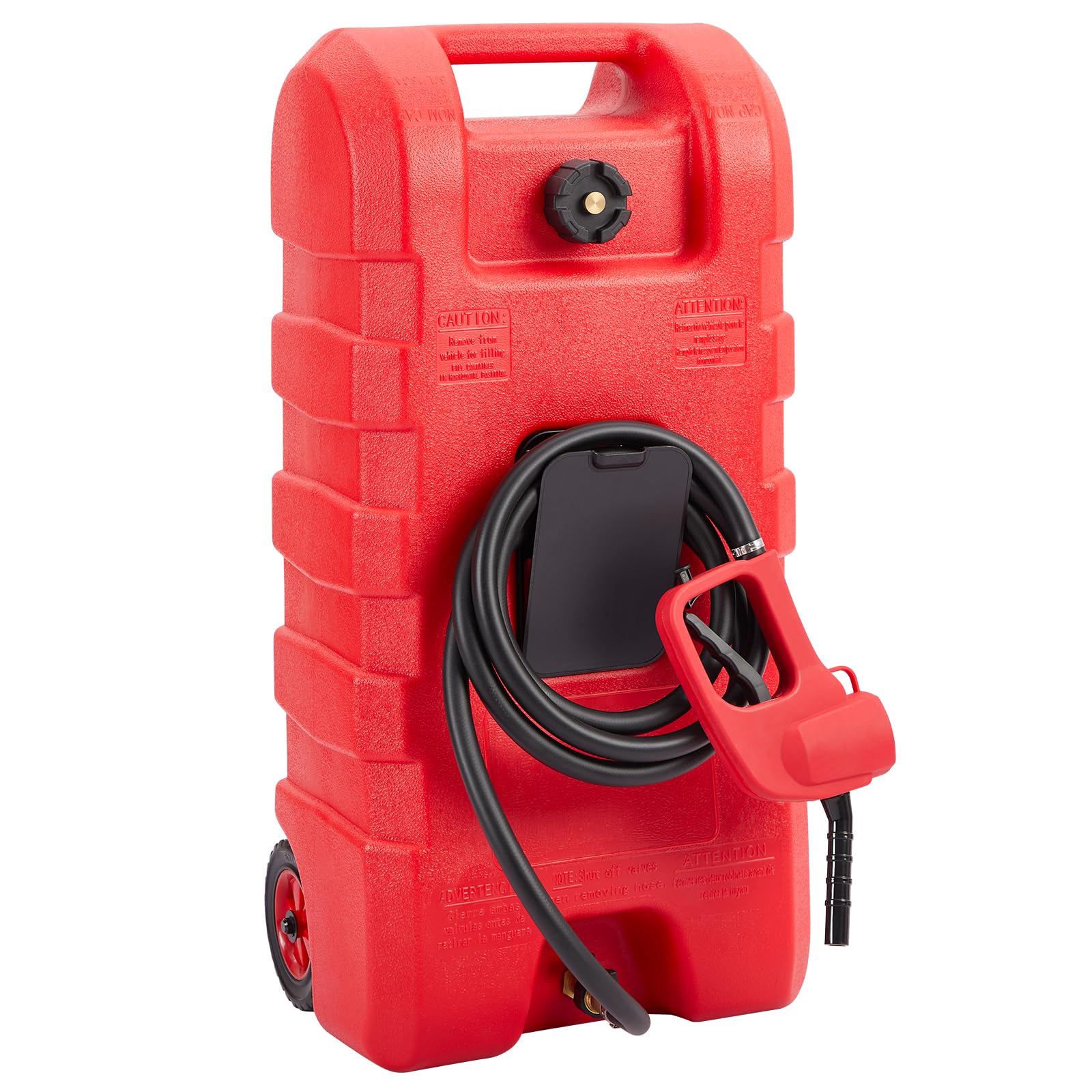 15 Gallon Portable Fuel Caddy with LE Fluid Transfer Pump & Wheels - Gasoline/Diesel Storage Tank for Emergency Fuel Supply, Construction Sites, Farm Equipment & Off-Road Vehicles