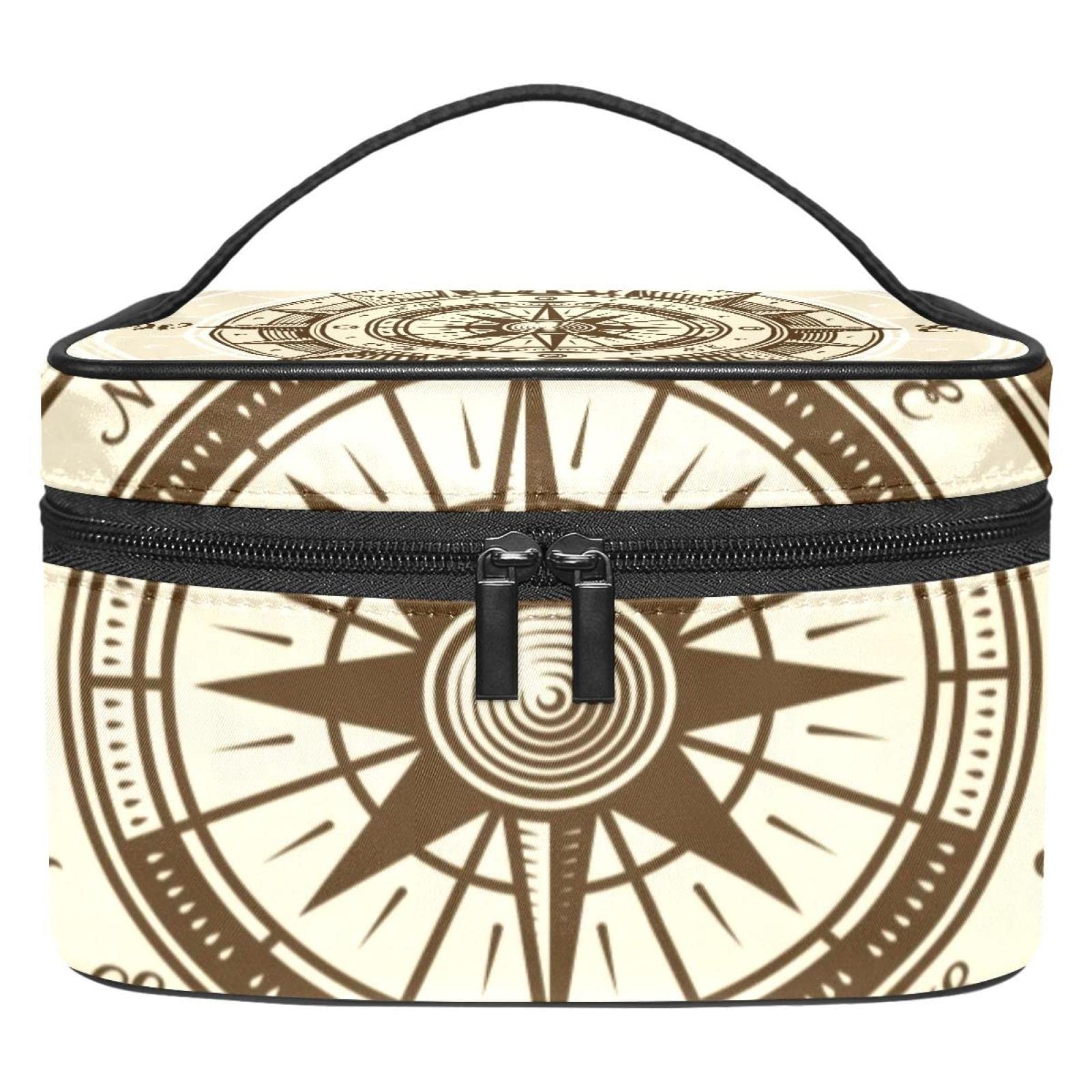 LORVIES Vintage Compass Cosmetic Bag - Waterproof Canvas Travel Toiletry Organizer for Women | Makeup Pouch, Single Layer Top Handle Bag | Perfect for Travel, Gym, Beach & Daily Essentials Storage