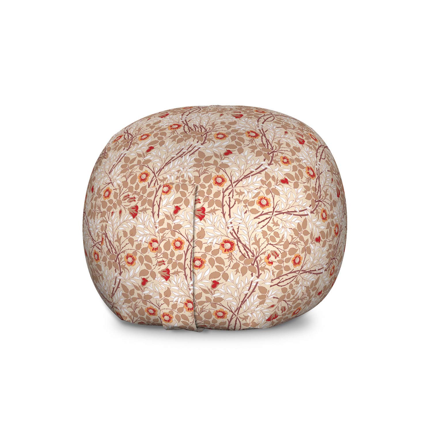 Ambesonne Floral Storage Toy Bag Chair - Vintage Botanical Flowers & Branches Design, Large Washable Stuffed Animal Organizer in Warm Taupe Paprika | Kids' Room Decor, Playroom Storage, Nursery Organization