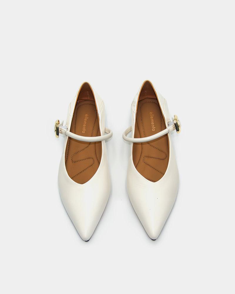 White Calfskin Leather Flat Mary Jane Shoes for Women - Classic Comfortable Ballet Flats for Work, Wedding & Everyday Wear