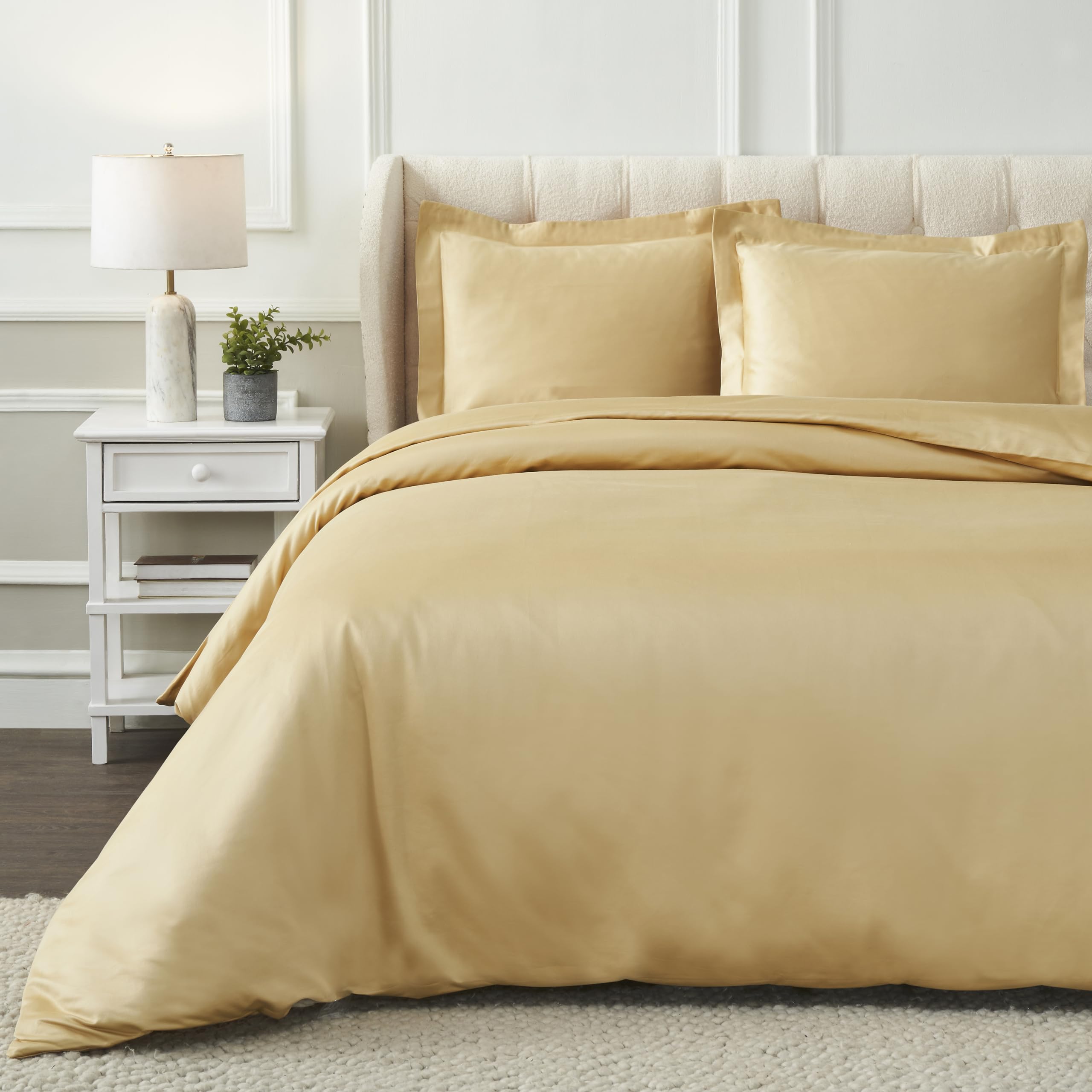Luxury 1200 Thread Count Egyptian Cotton Duvet Cover Set - 3 Piece King/California King Size with Embroidered Gold Design, Includes 1 Duvet Cover & 2 Pillow Shams - Ultra Soft Bedding Set for Master Bedroom, Guest Room & Hotel Decor