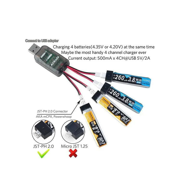 AOkoda CX405 1S LiPo Battery Charger (2 Pack) - Fast Charging for RC Drones, Toys, and Hobby Vehicles - Perfect for Indoor and Outdoor Use