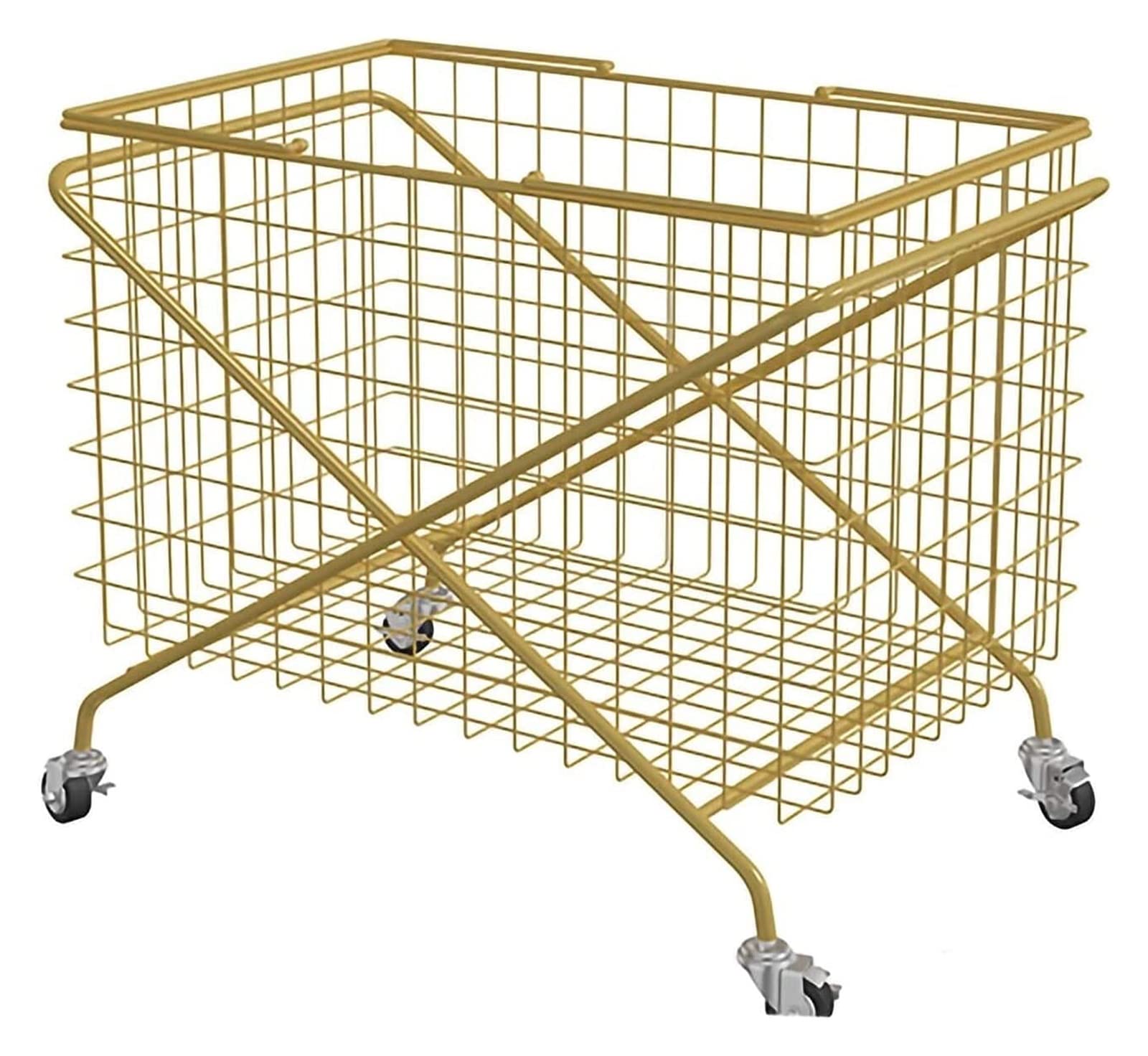 Portable Rolling Laundry Hamper with Wheels - Foldable Basketball Rack & Toy Storage Basket - Wrought Iron Organizer for Clothes, Toys & Sports Gear (Gold, Small) - Perfect for Kids' Rooms, Dormitories & Small Spaces