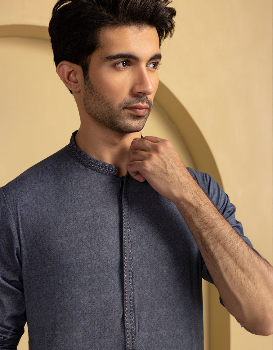 Premium Cotton Grey Kurta for Men by J. Junaid Jamshed | Comfortable Traditional Pakistani Attire for Casual Wear & Festive Occasions