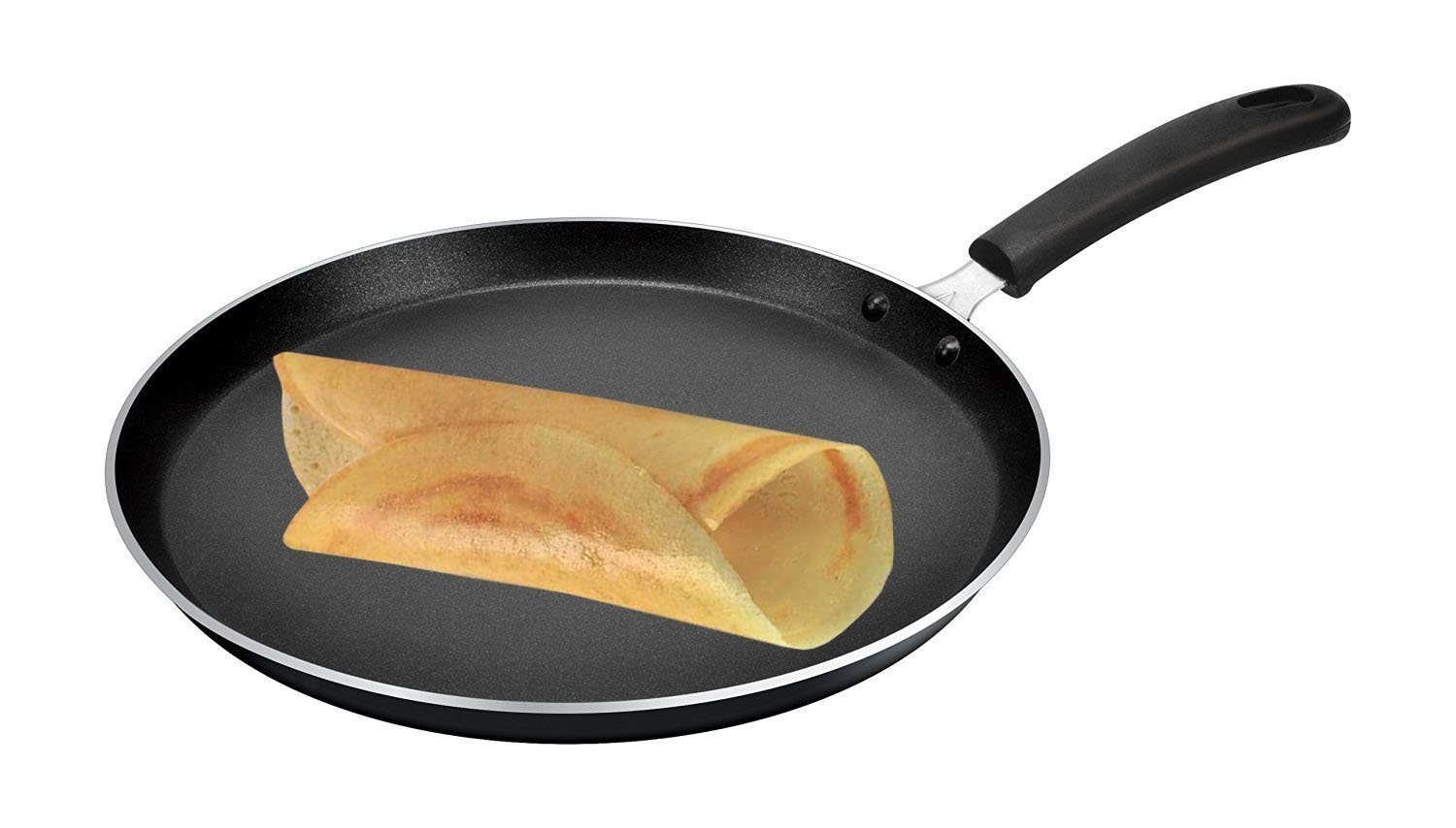 Non-Stick Dosa Tawa Griddle Pan with Scrubber & Spatula - 12 Inch Round Indian Cooking Pan - Black & Red Valentine's Day Gift for Home Kitchen Use