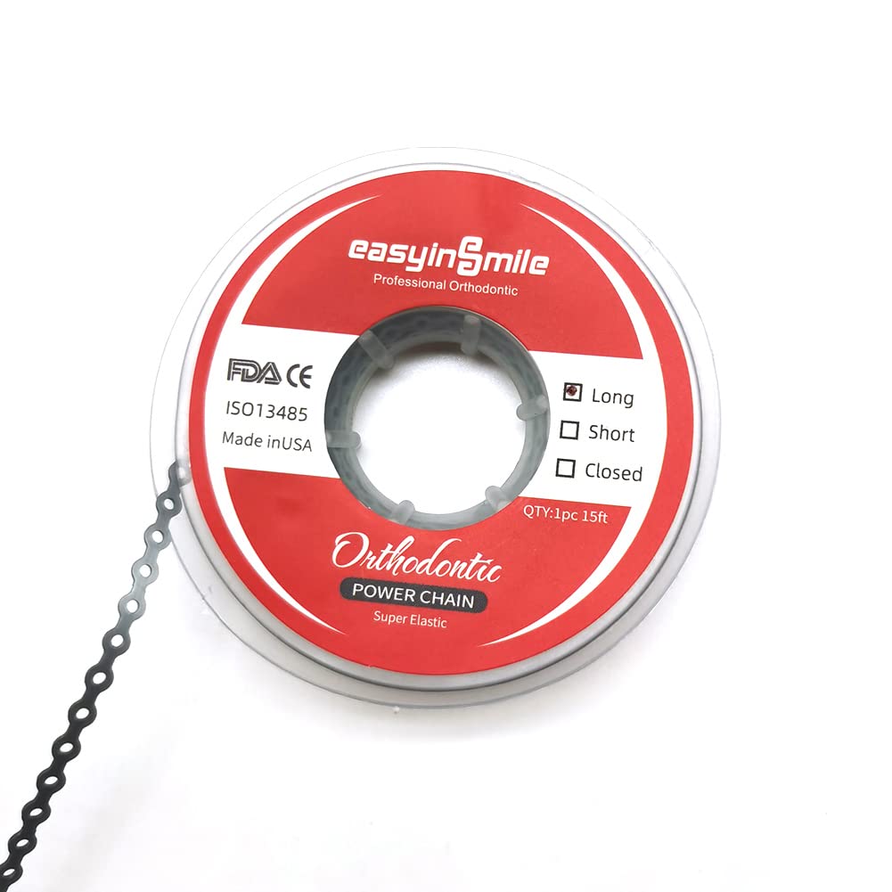 SNAWOP Orthodontic Power Chain - Multicolor Elastic Rubber Bands for Braces (Long, Silver Gray) | Durable Teeth Alignment Bands for Orthodontic Treatment & Dental Care