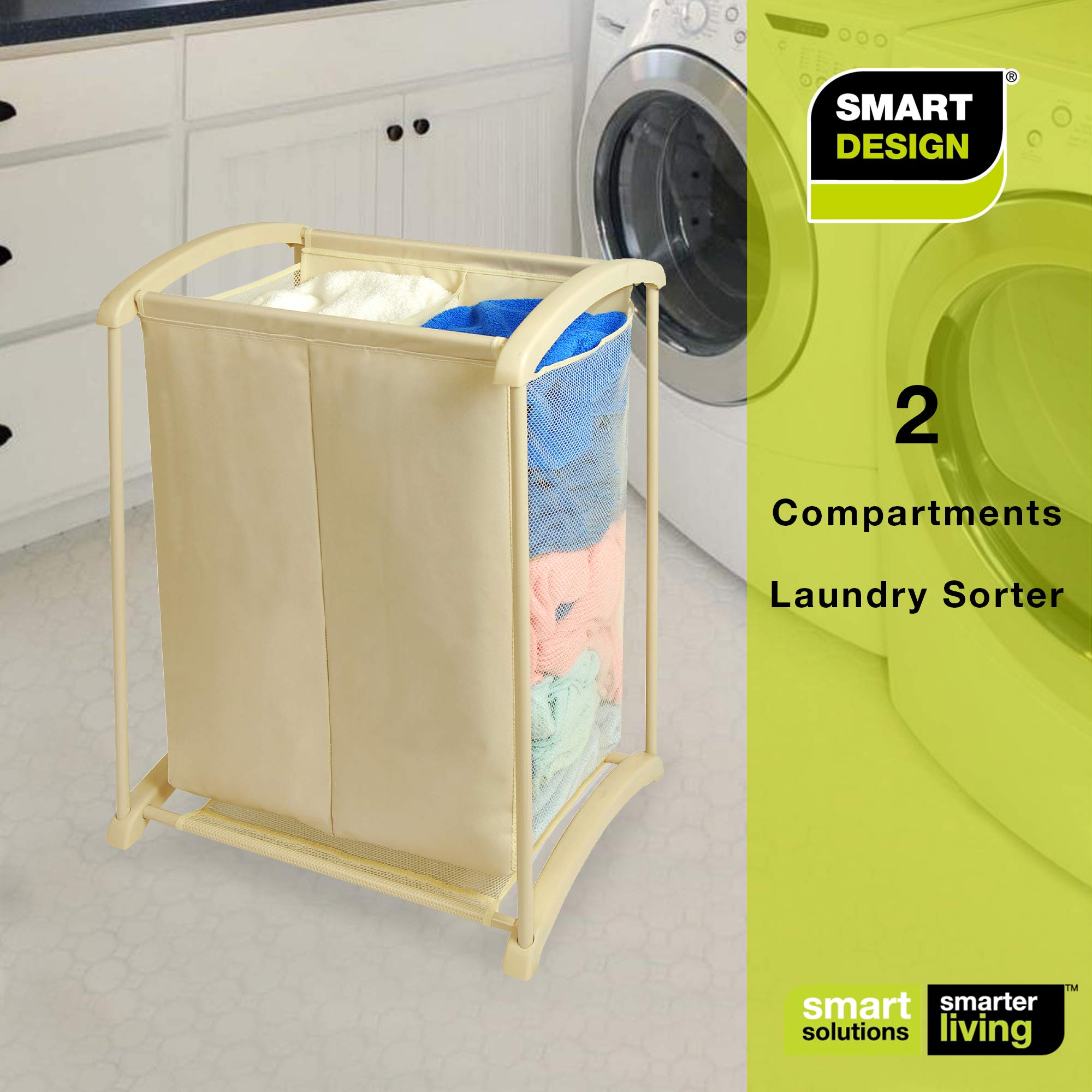 Smart 2-Compartment Laundry Hamper Organizer - Heavy Duty Polyester Clothes Sorter for Home & Kids - Holds 6 Loads (15 x 28.38 Inches, Beige) - Perfect for Bedroom, Closet & Laundry Room Organization