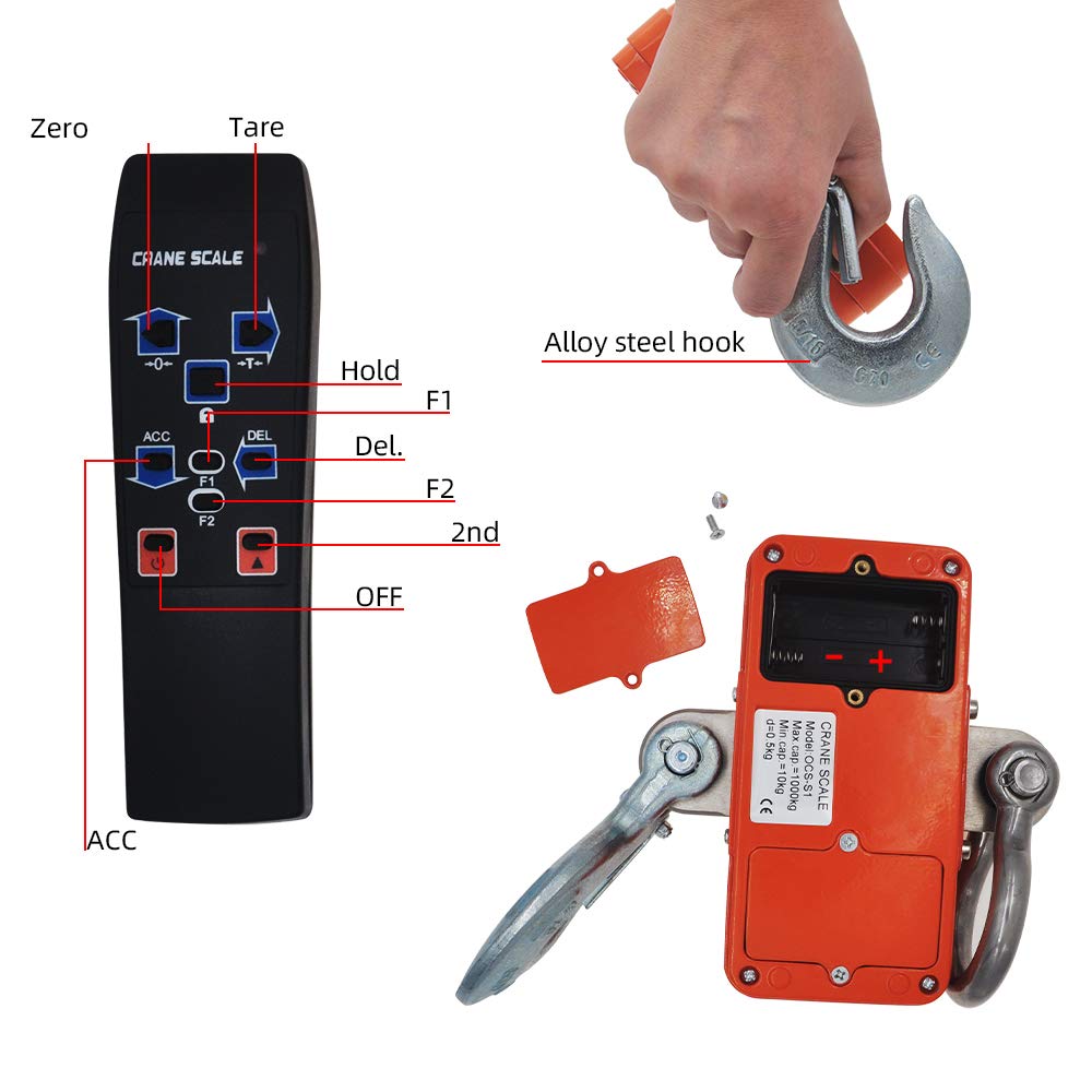 OCS-S1 Digital Hanging Scale - High Precision 1000KG/2000LBS Industrial Electronic Hook Scale for Heavy Duty Weighing | Perfect for Warehouse, Shipping, Farm & Construction Use
