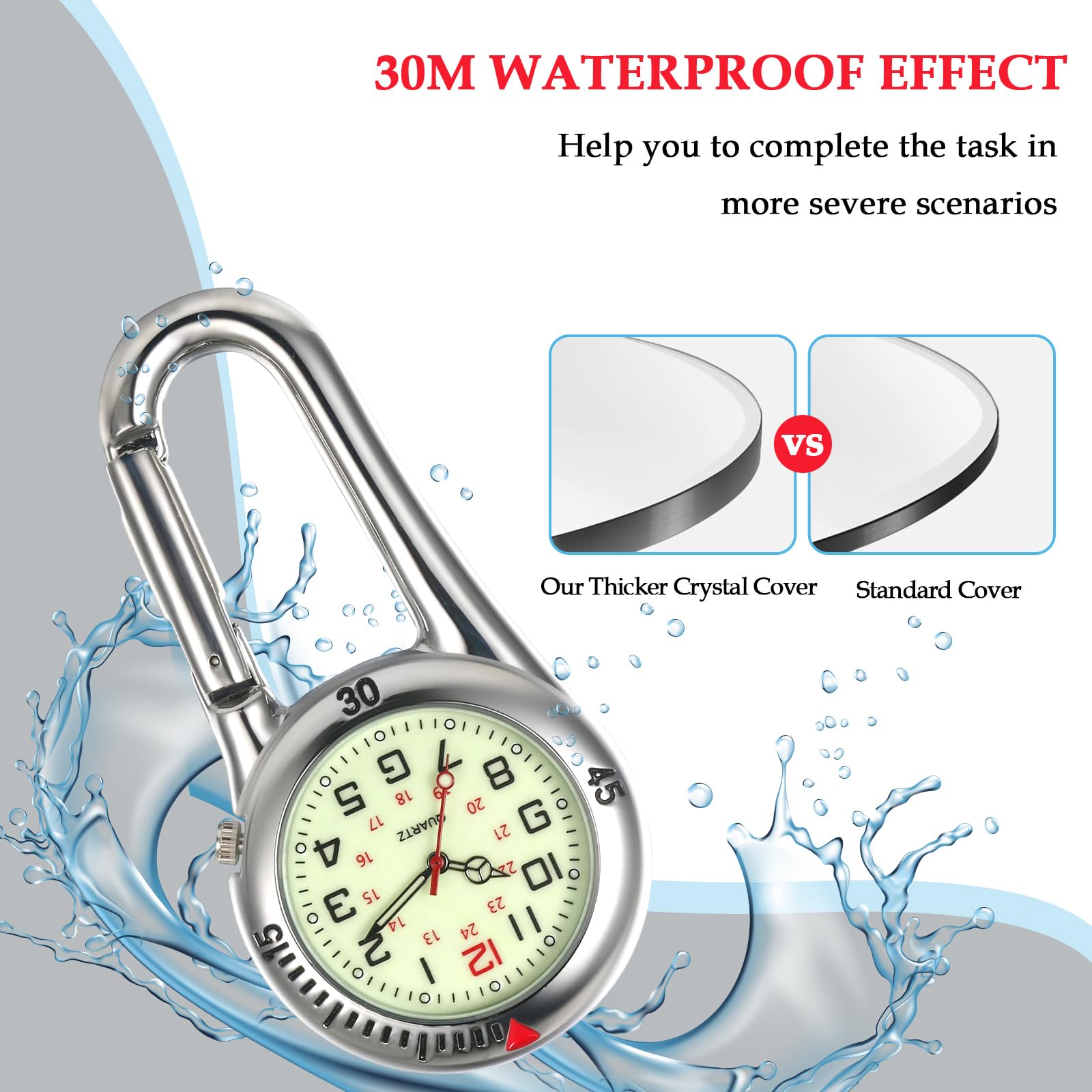 Luminous Clip-On FOB Watch for Nurses & Paramedics - Stainless Steel, Waterproof, for Medical & Outdoor Use