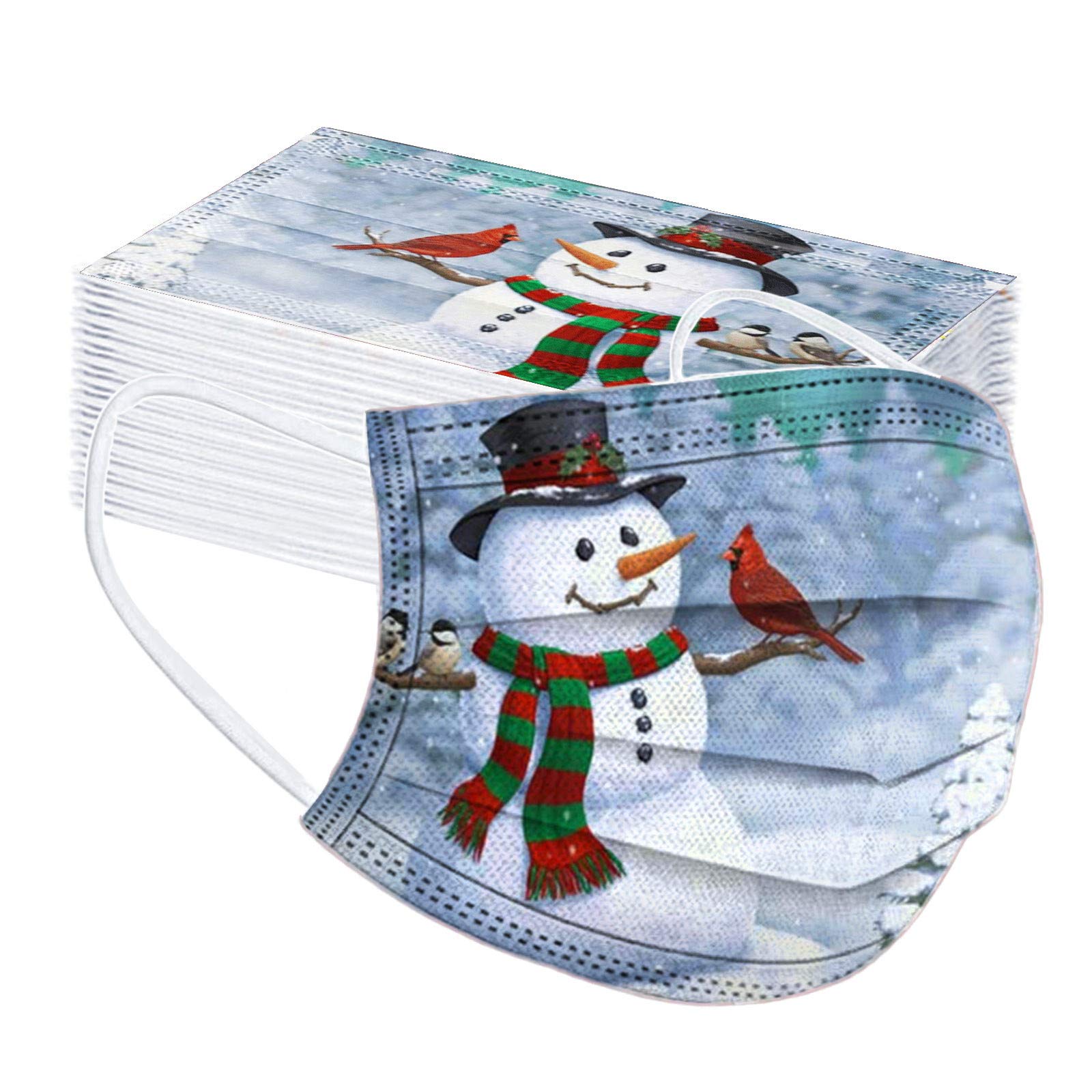 50PCS Christmas Printed Face Masks - Disposable, Breathable, Elastic Earloop for Health Protection - Perfect for Holiday Gatherings, Travel & Shopping