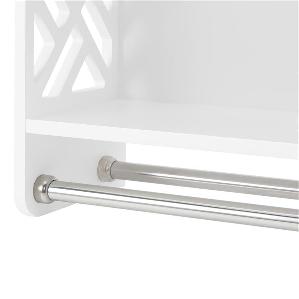 Alaterre Coventry Over Toilet Storage Shelf with 2 Towel Rods - White Wood Bathroom Organizer for Toiletries & Towels - Space Saving Open Shelf Design - Perfect for Small Bathrooms & Apartment Living