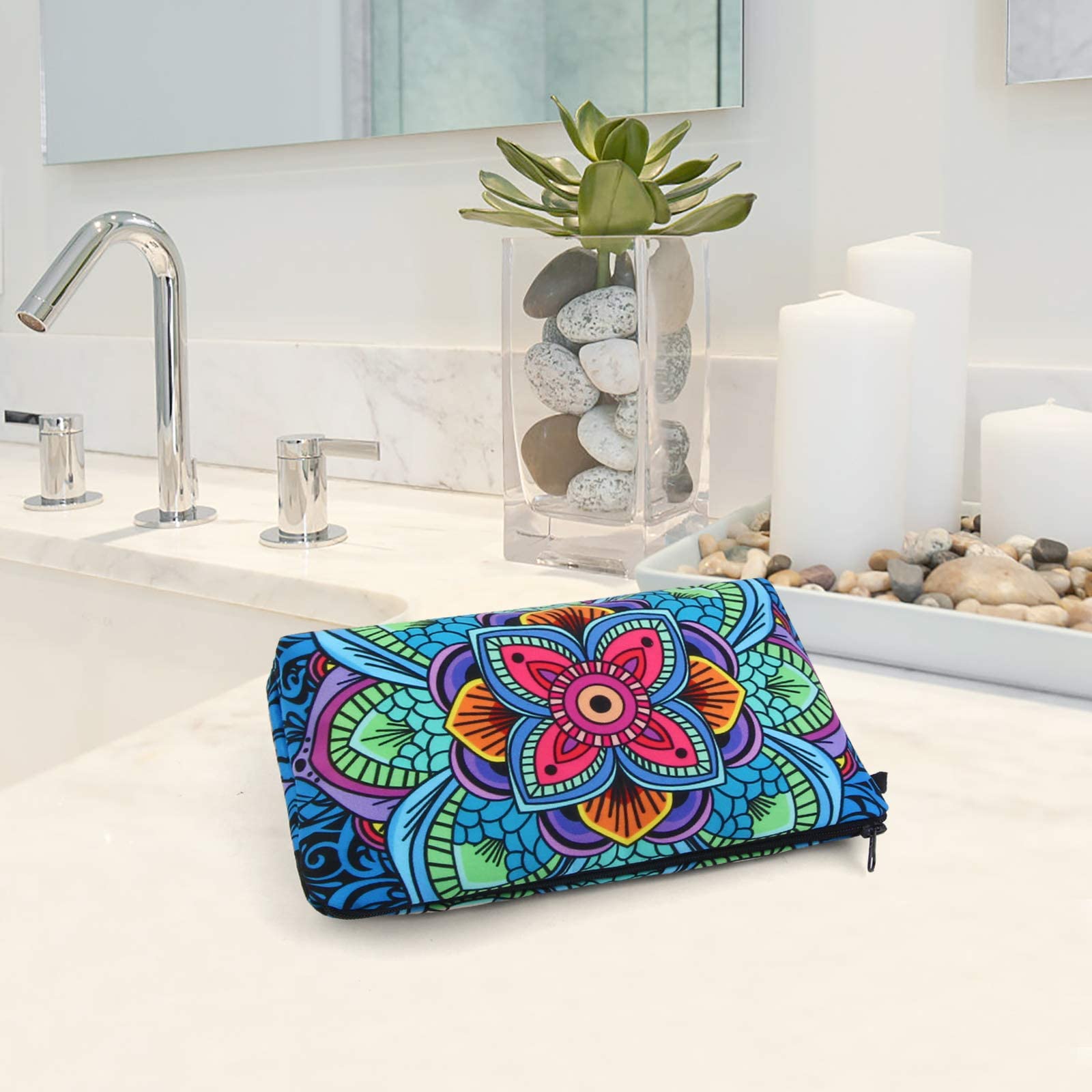 **MAGEFY Small Makeup Bag for Women - Waterproof Travel Cosmetic Pouch with Zipper, Portable Multifunctional Organizer (Dark Blue Floral, 1 Pack) - Perfect for Travel, Gym & Daily Essentials**