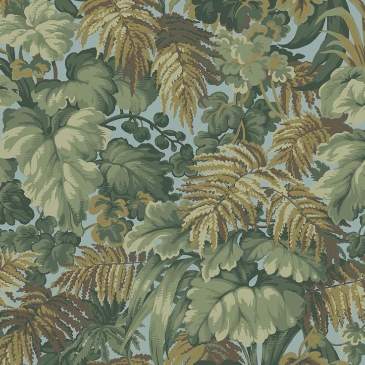 Cole and Son Royal Fernery Wallpaper - Khaki Print with Room Blue Design | Perfect for Living Room, Bedroom & Home Decor