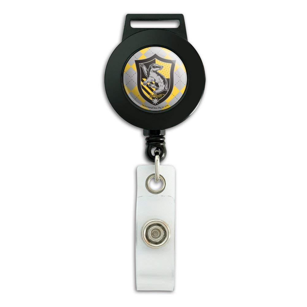 Harry Potter Hufflepuff Plaid Sigil Lanyard - Retractable Reel Badge ID Card Holder for Work, School & Conventions | Officially Licensed Merchandise