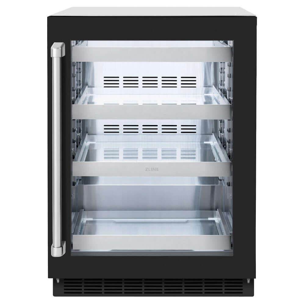 ZLINE 24 Inch Black Matte Glass Door Beverage Refrigerator - 151 Can Capacity, Touchstone Series (RBSO BLM 24) - Perfect for Home Bars, Basements, and Entertaining Spaces