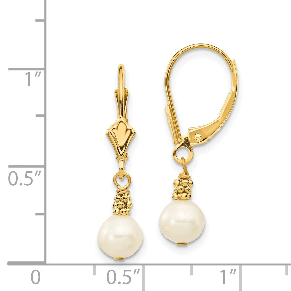 14K Yellow Gold Pearl Leverback Earrings for Women – Classic Dangle Earrings for Wedding, Party & Everyday Wear