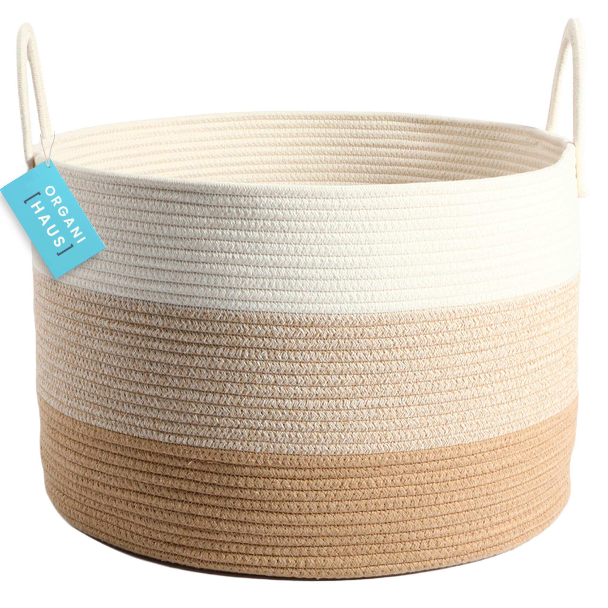 OrganiHaus Large Woven Storage Basket 20x13 Inch - Boho Chic Cotton Rope Laundry Hamper & Blanket Organizer for Living Room, Bedroom, Nursery - Perfect for Home Decor, Kids Toy Storage & Clothes Organization