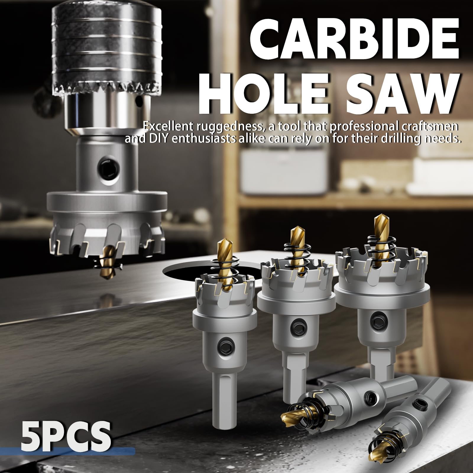 CSOOM 5pcs Carbide Hole Saw Kit for Metal, Steel & Plastic Cutting