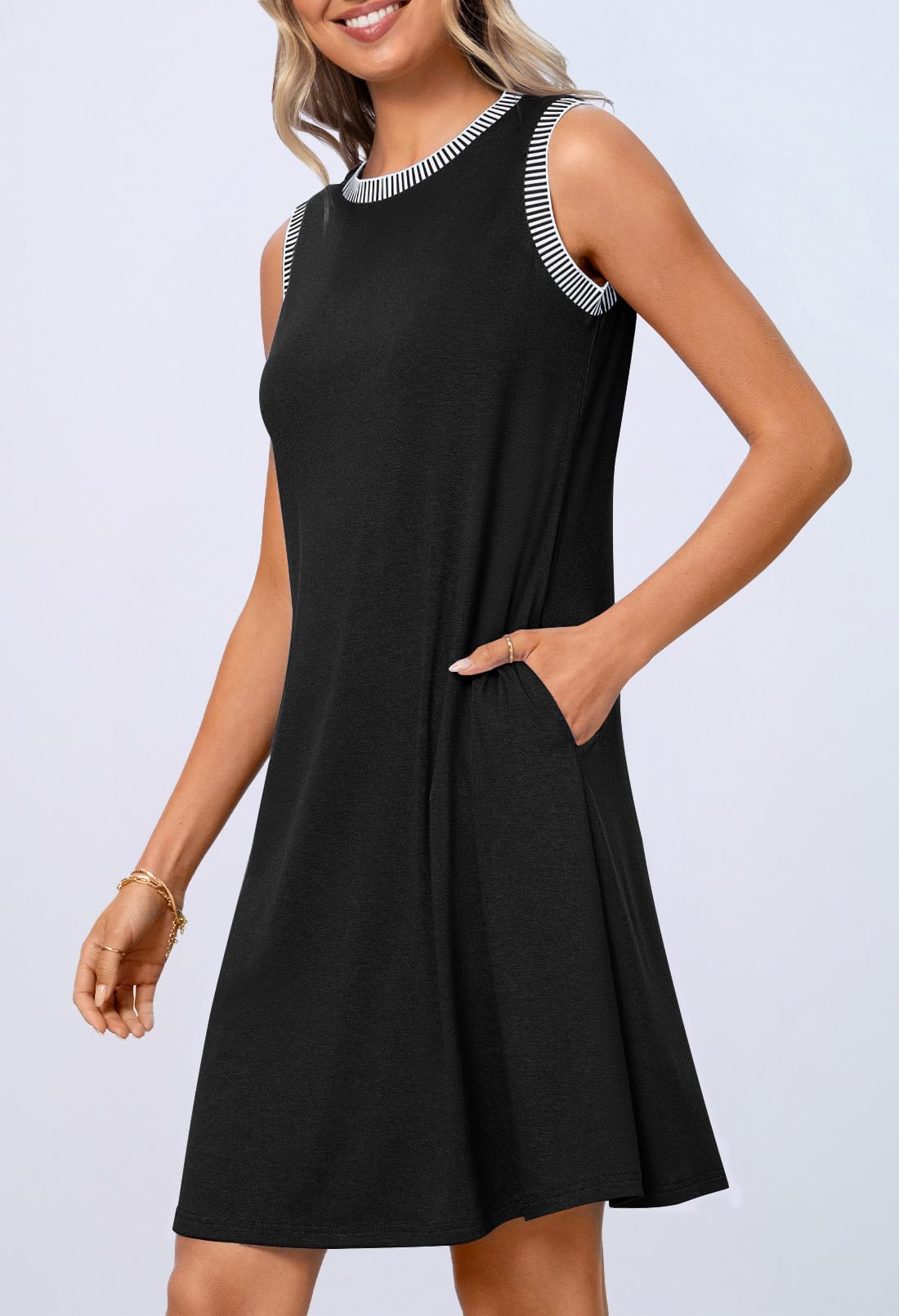 MEROKEETY Women's Sleeveless Sundress - Summer Spring Casual Mini Dress, Beach Vacation Coverup, Crewneck Tank Dress for Women | Perfect for Beach Trips, Pool Parties & Summer Outings