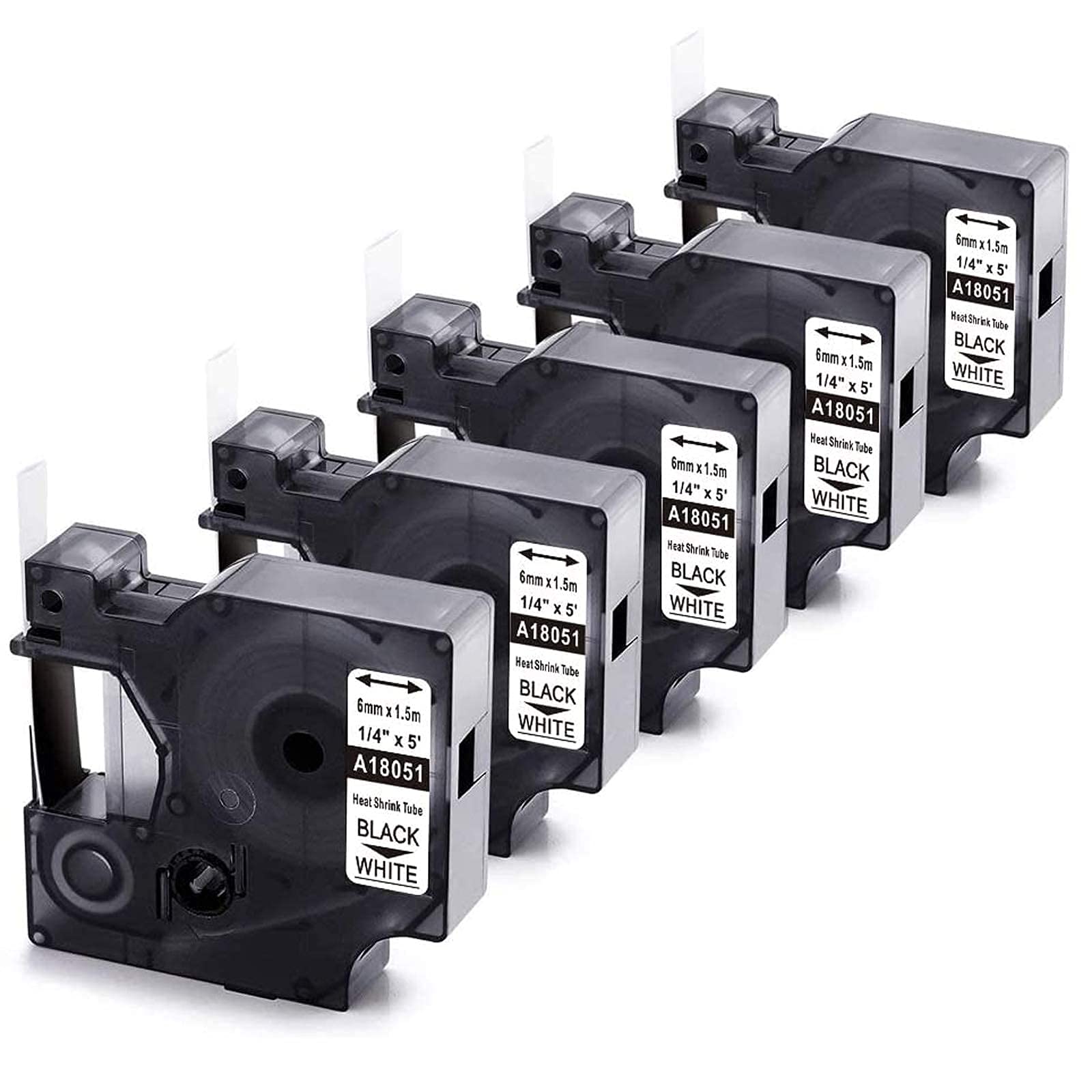 5 Pack 1/4'' Heat Shrink Tape & 5 Pack 1/2'' Flexible Nylon Tape - Compatible with Dymo Rhino Label Makers - Perfect for Cable Labeling, Wire Identification & Industrial Organization