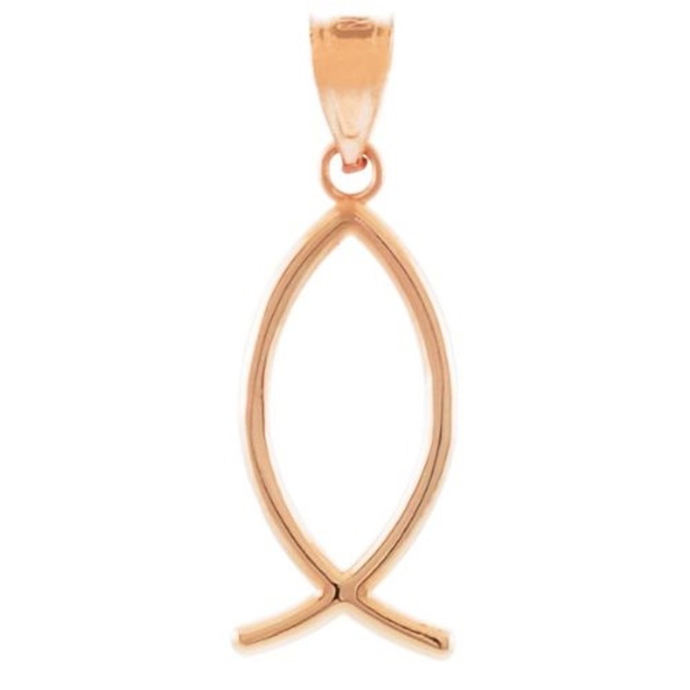 10K Rose Gold Ichthus Christian Fish Pendant Necklace - Religious Jewelry for Women & Men - Perfect for Baptism, Confirmation & Daily Faith Wear