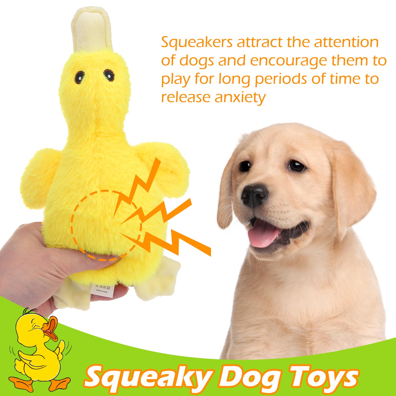 EXPAWLORER Plush Squeaky Duck Dog Toy - Soft Stuffed Chew Toy for Small & Medium Dogs, Cute Yellow Duck Puppy Teething & Biting Training, Interactive Squeaker Toy - Perfect for Playtime, Birthday Gifts & Anxiety Relief (2 Pack)