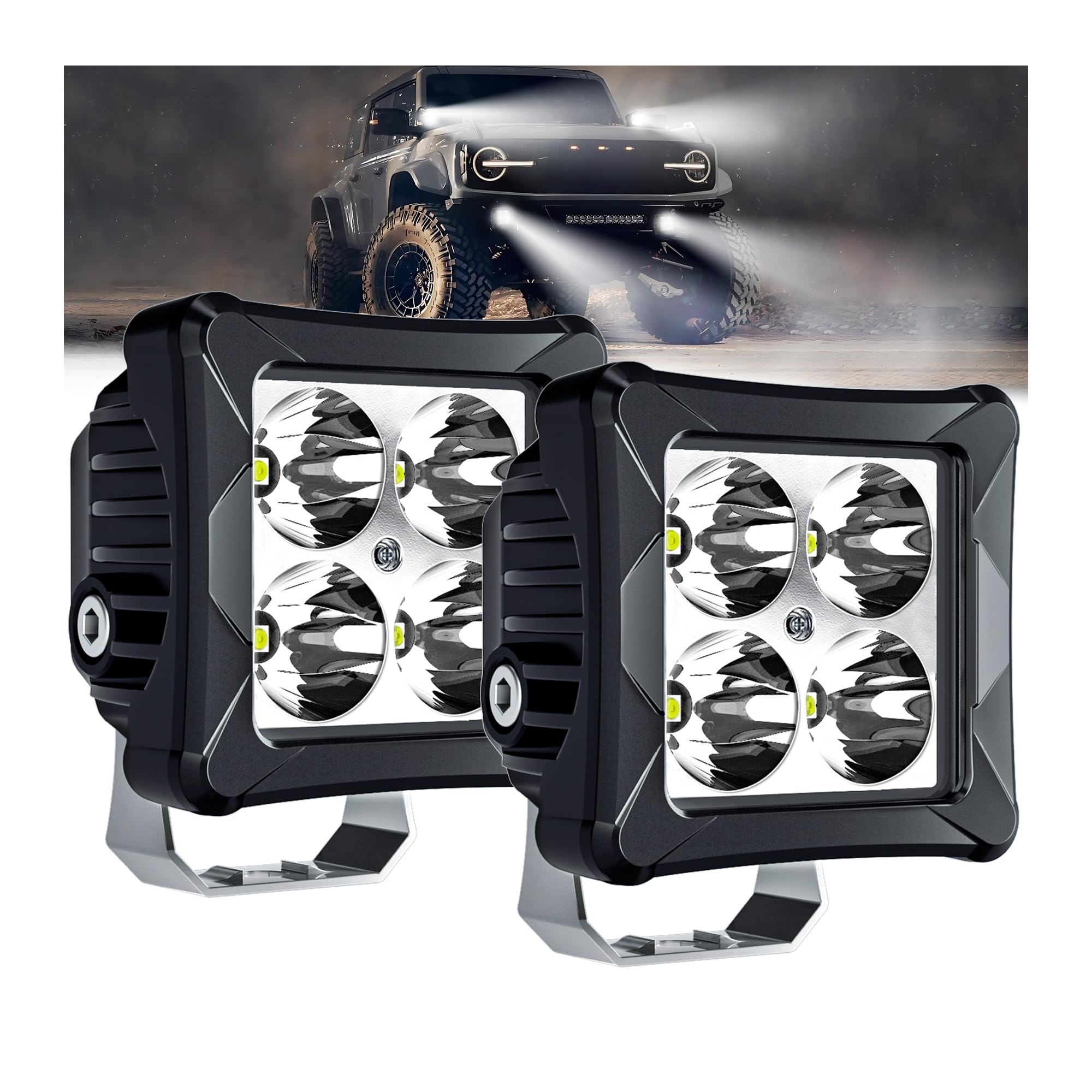 4WDKING 3 Inch 40W LED Off-Road Cube Lights - IP69K Waterproof Spot Pods for Trucks, Jeeps, ATVs & Boats | Durable Work Light Bar & Fog Lamp for Off-Roading, Camping & Night Adventures