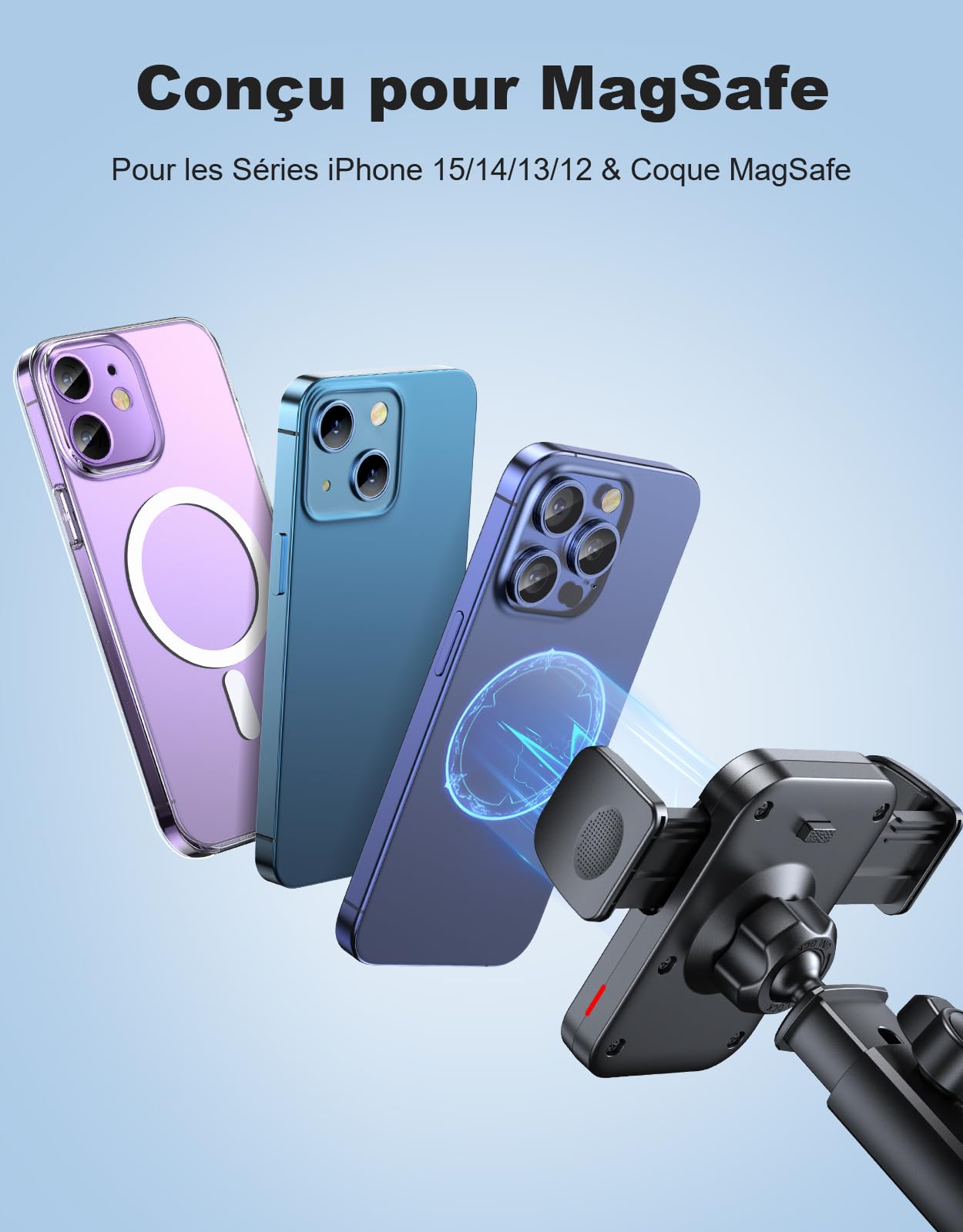 15W MagSafe Car Charger for iPhone 16/15/14/13 - Fast Wireless Charging & 360° Rotation for Safe Driving