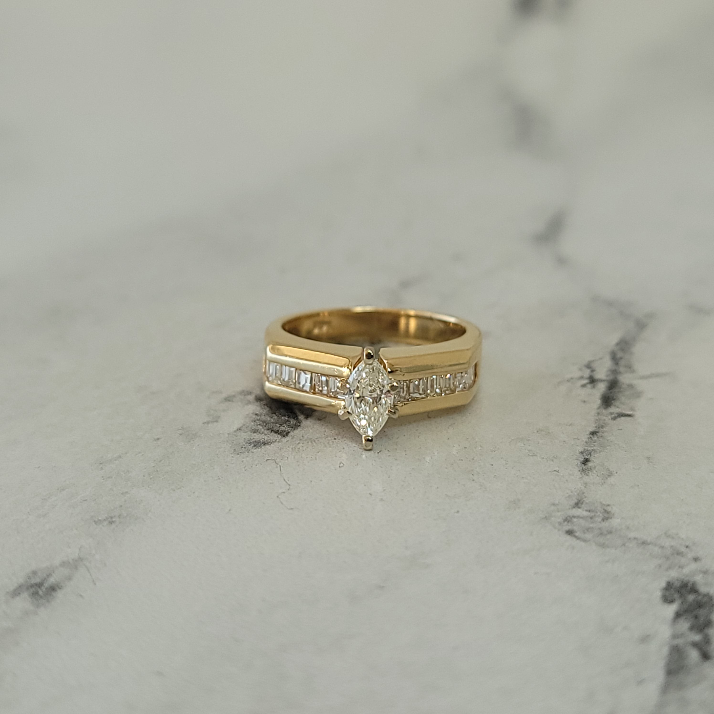 1 Carat Marquise Cut Diamond Engagement Ring with Baguette Side Stones - Perfect for Proposals, Anniversaries & Special Occasions